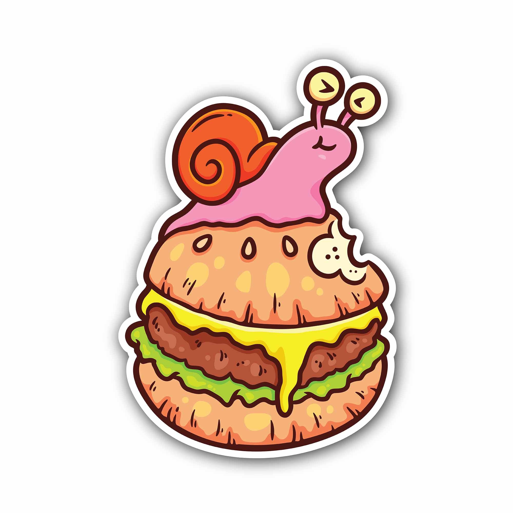 Snail Eat Burger Sticker, Waterproof Vinyl Decal Sticker Indoor Or Outdoor 2 (Pieces) 3" and 5"
