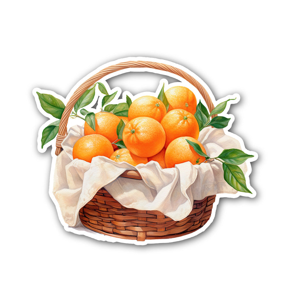 A basket of oranges Sticker, Waterproof Vinyl Decal Sticker Indoor Or Outdoor 2 (Pieces) 3" and 5"