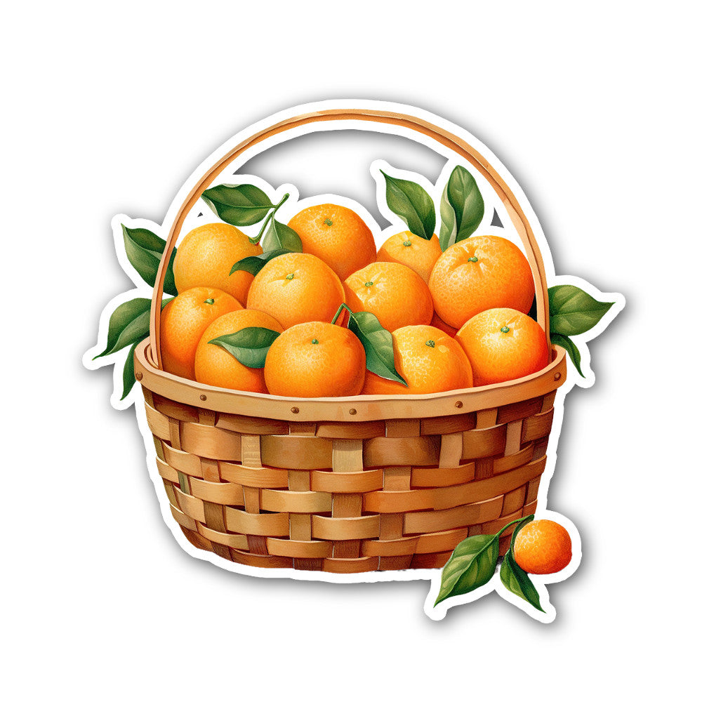Basket of orange Sticker, Waterproof Vinyl Decal Sticker Indoor Or Outdoor 2 (Pieces) 3" and 5"