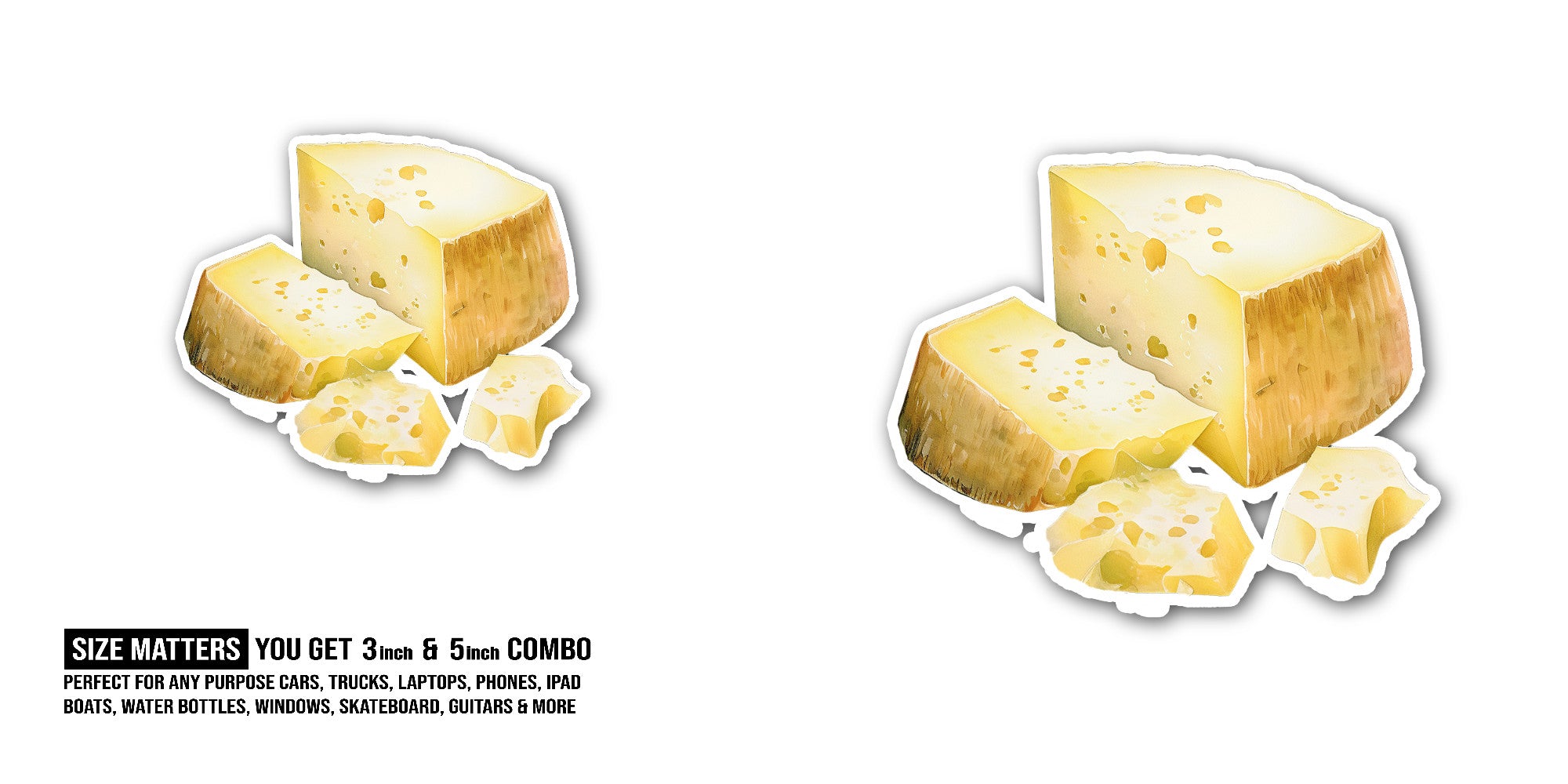 Sliced cheese Sticker, Waterproof Vinyl Decal Sticker Indoor Or Outdoor 2 (Pieces) 3" and 5"