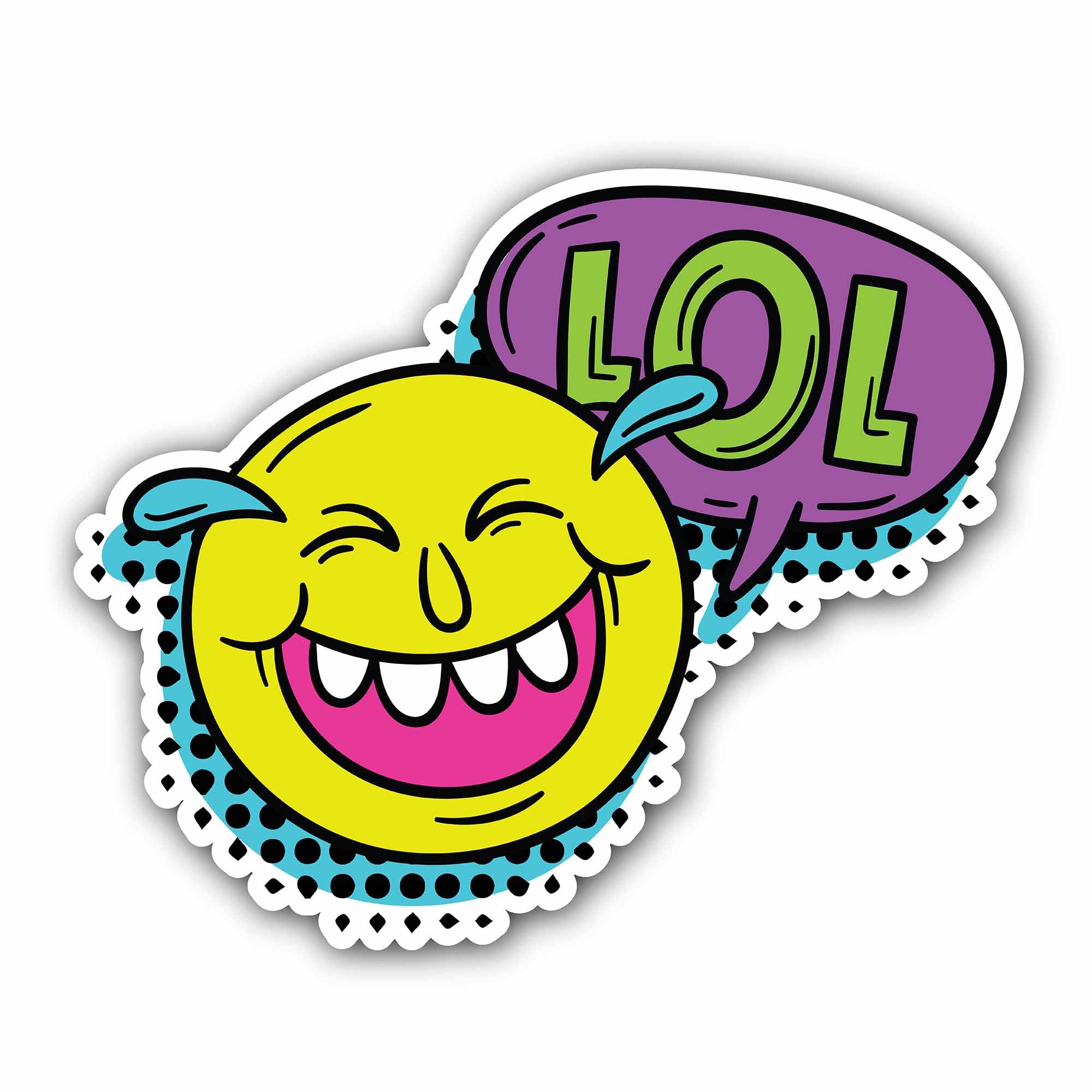 LOL Emoji Sticker, Waterproof Vinyl Decal Sticker Indoor Or Outdoor 2 (Pieces) 3" and 5"