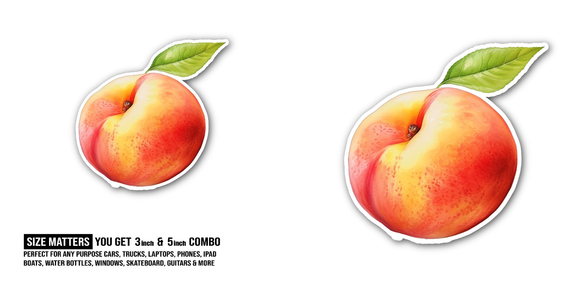 Peach Sticker, Waterproof Vinyl Decal Sticker Indoor Or Outdoor 2 (Pieces) 3" and 5"