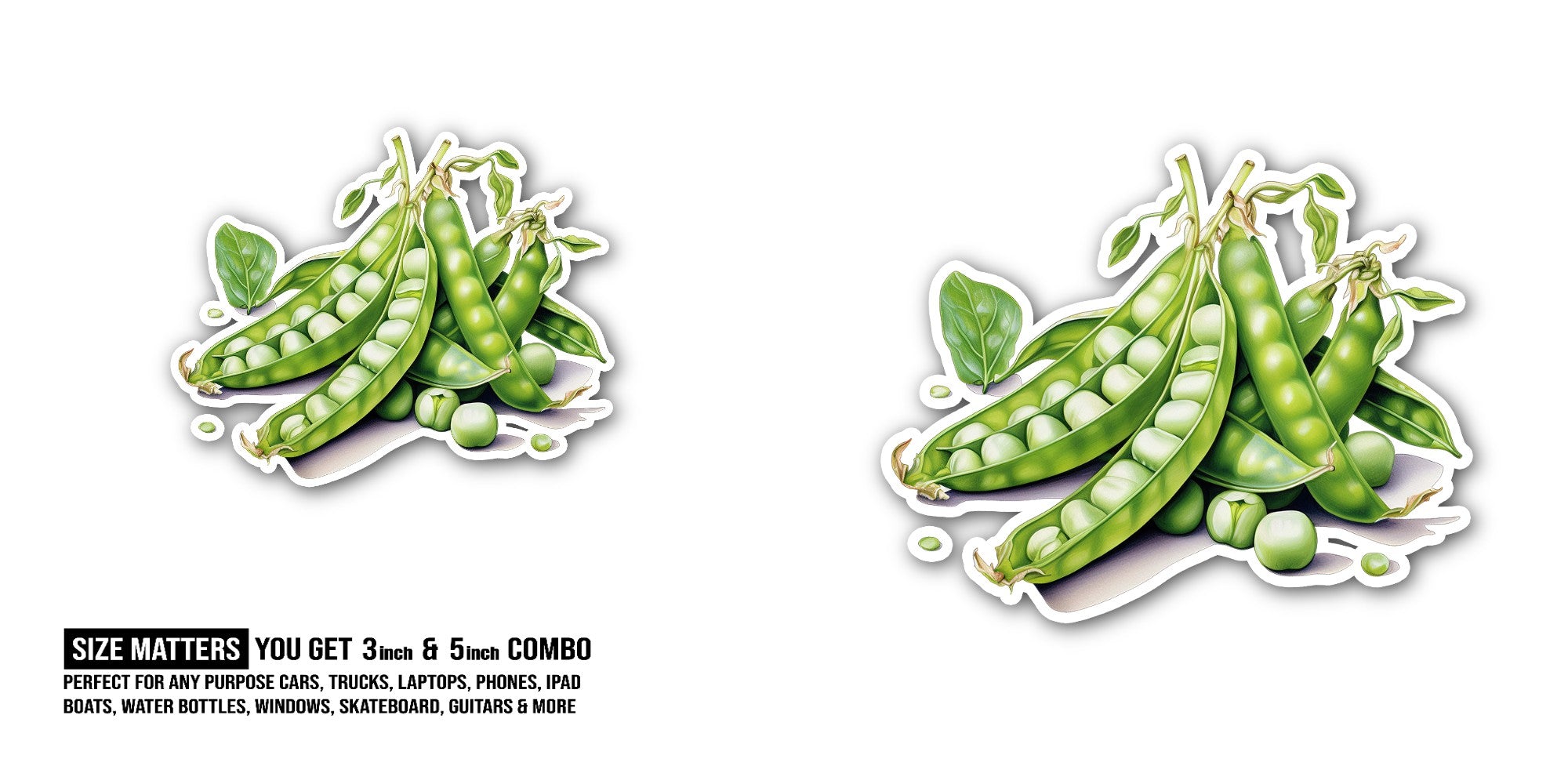 Green peas Sticker, Waterproof Vinyl Decal Sticker Indoor Or Outdoor 2 (Pieces) 3" and 5"
