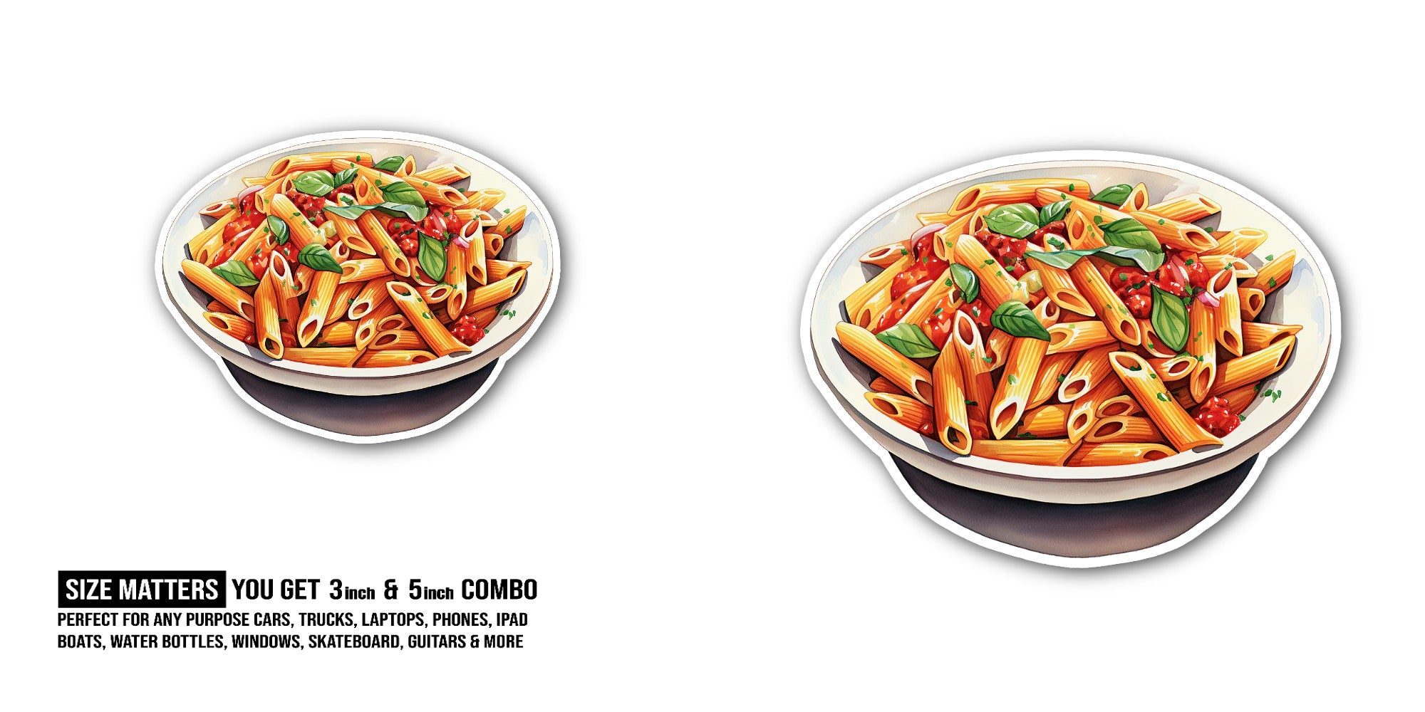Penne Sticker, Waterproof Vinyl Decal Sticker Indoor Or Outdoor 2 (Pieces) 3" and 5"