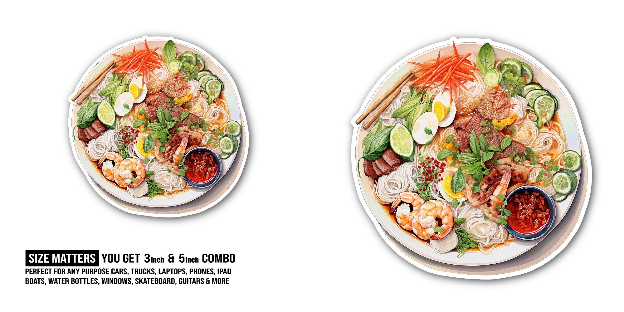 Vietnamese noodles Sticker, Waterproof Vinyl Decal Sticker Indoor Or Outdoor 2 (Pieces) 3" and 5"