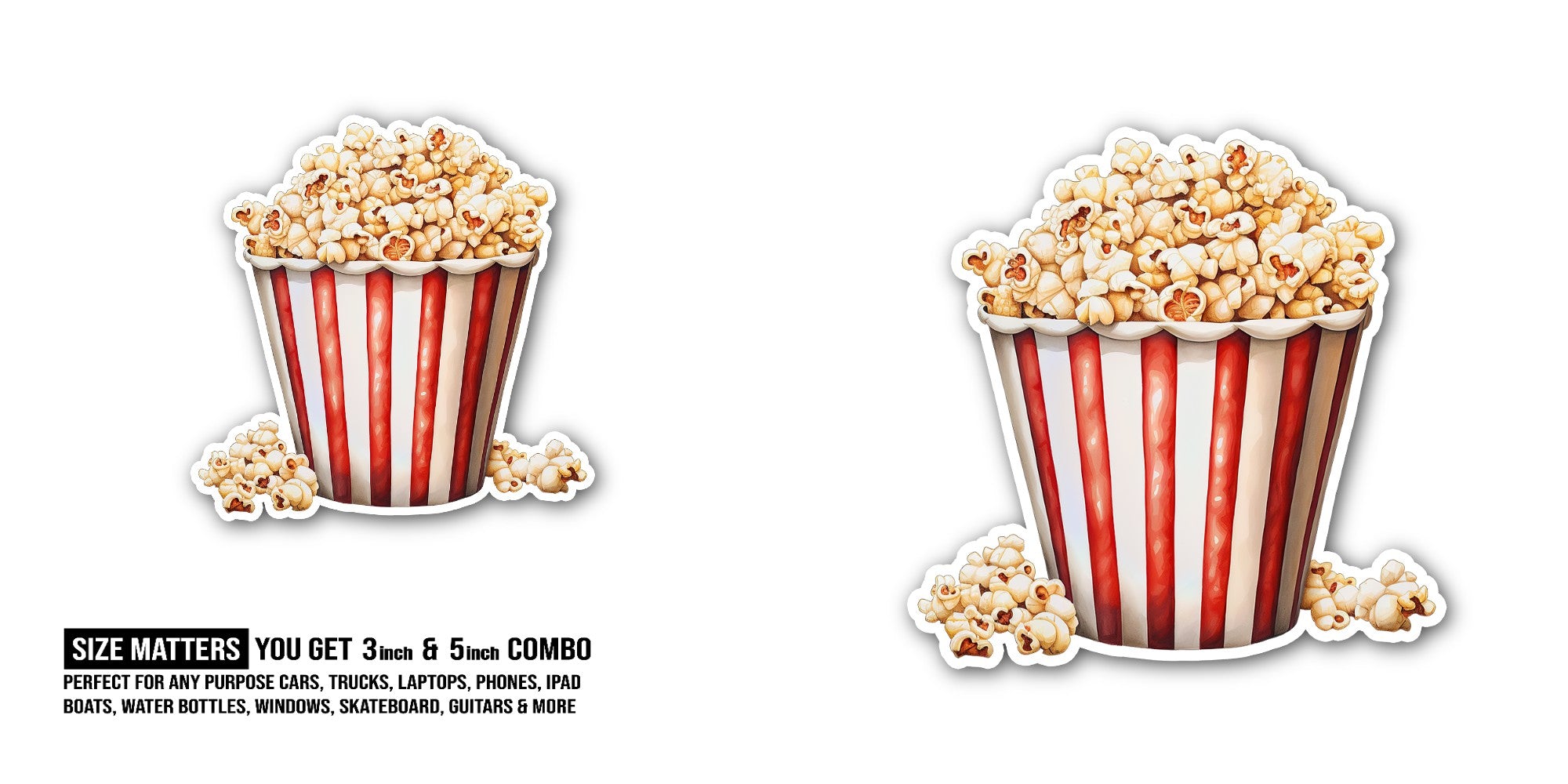 Caramel Popcorn Sticker, Waterproof Vinyl Decal Sticker Indoor Or Outdoor 2 (Pieces) 3" and 5"