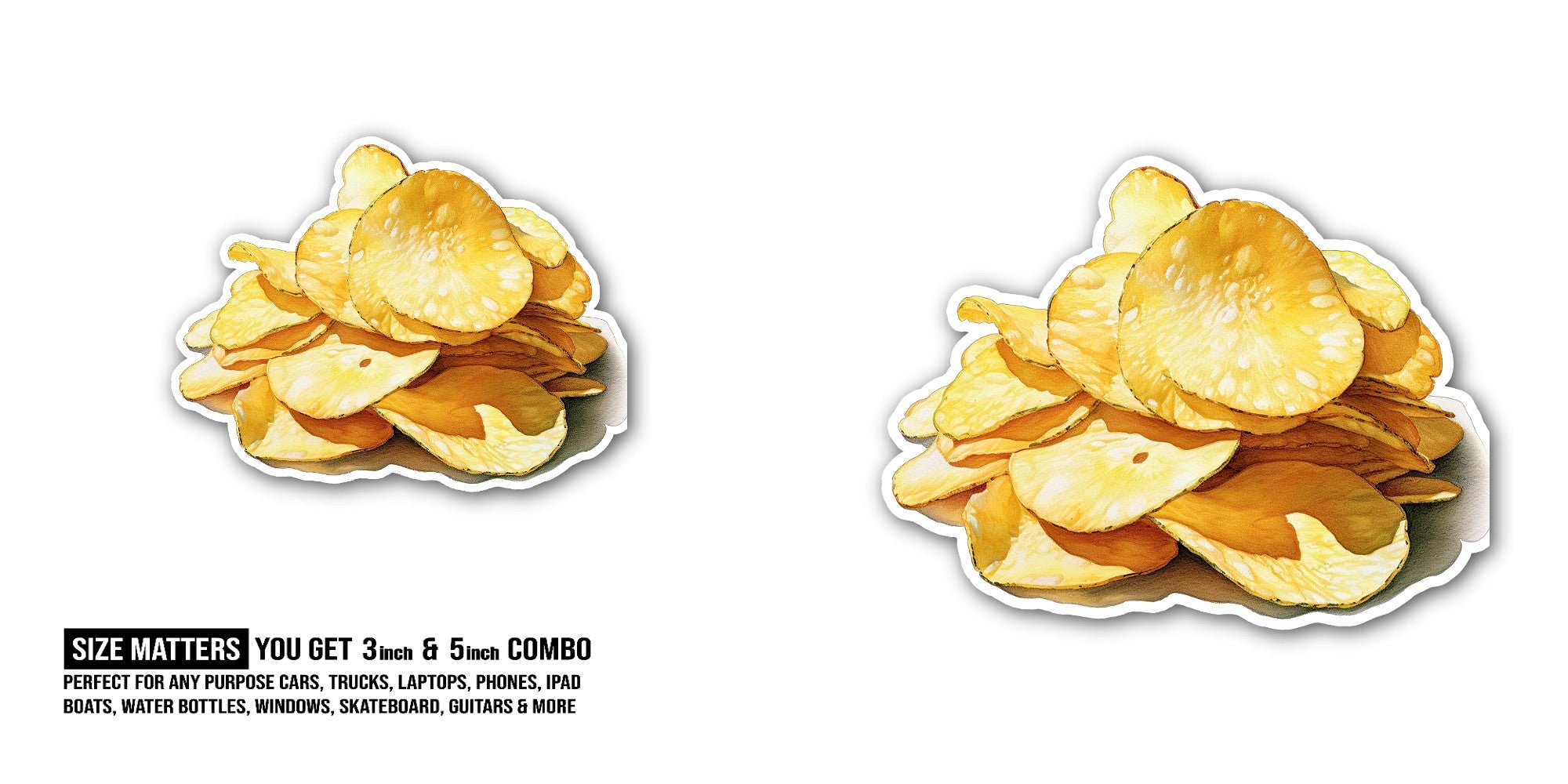 Potato chips Sticker, Waterproof Vinyl Decal Sticker Indoor Or Outdoor 2 (Pieces) 3" and 5"