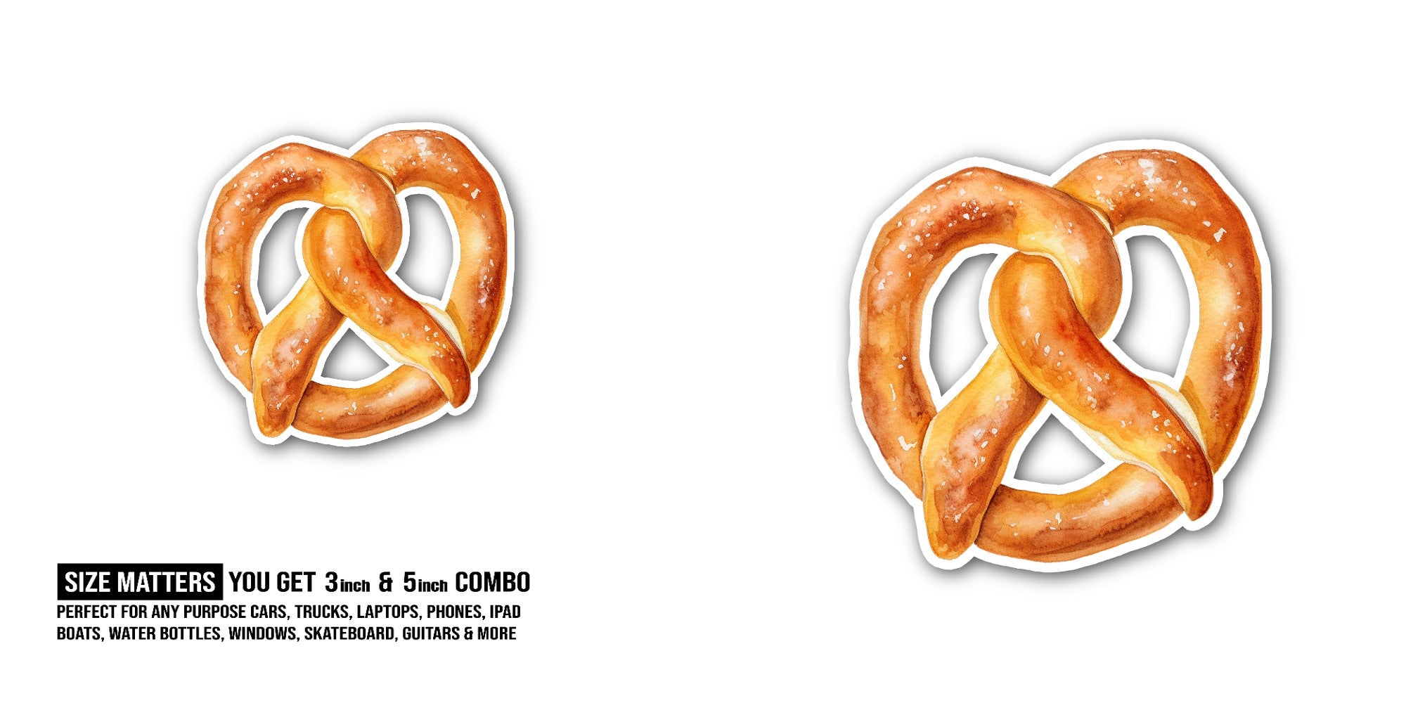 Pretzel Sticker, Waterproof Vinyl Decal Sticker Indoor Or Outdoor 2 (Pieces) 3" and 5"