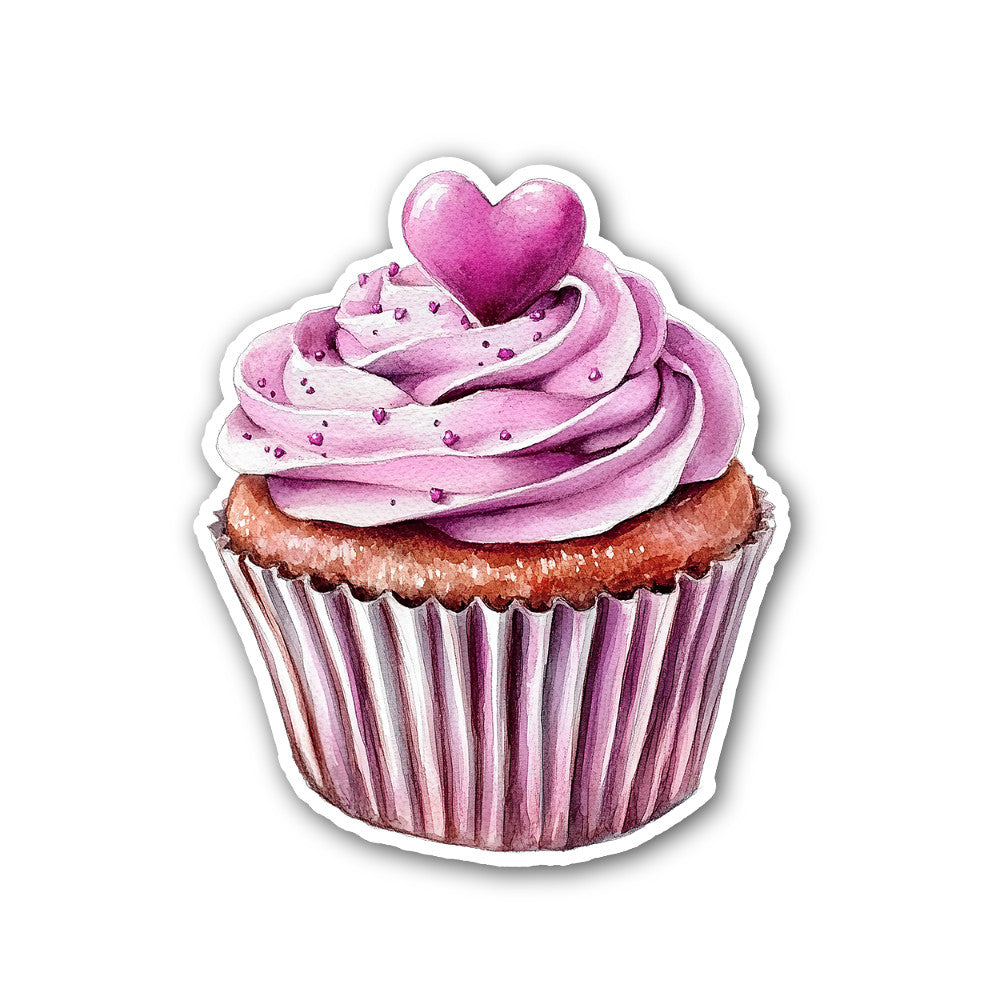 Valentine cupcake Sticker, Waterproof Vinyl Decal Sticker Indoor Or Outdoor 2 (Pieces) 3" and 5"