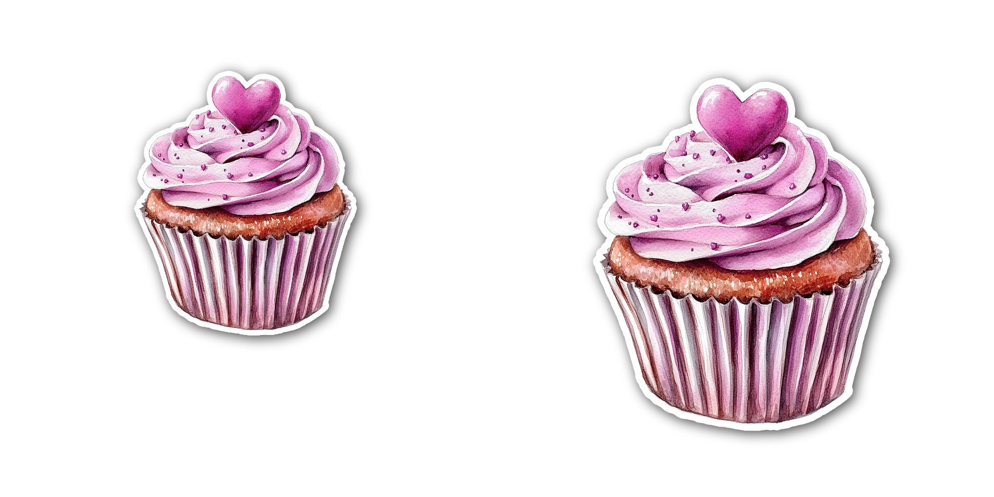 Valentine cupcake Sticker, Waterproof Vinyl Decal Sticker Indoor Or Outdoor 2 (Pieces) 3" and 5"