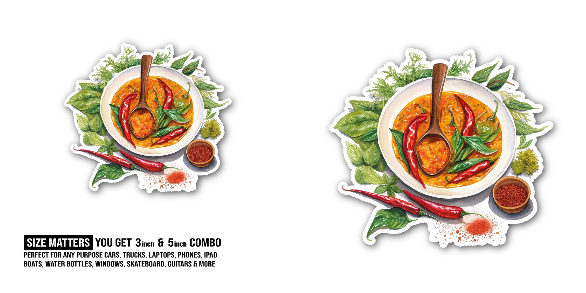 Thai curry Sticker, Waterproof Vinyl Decal Sticker Indoor Or Outdoor 2 (Pieces) 3" and 5"