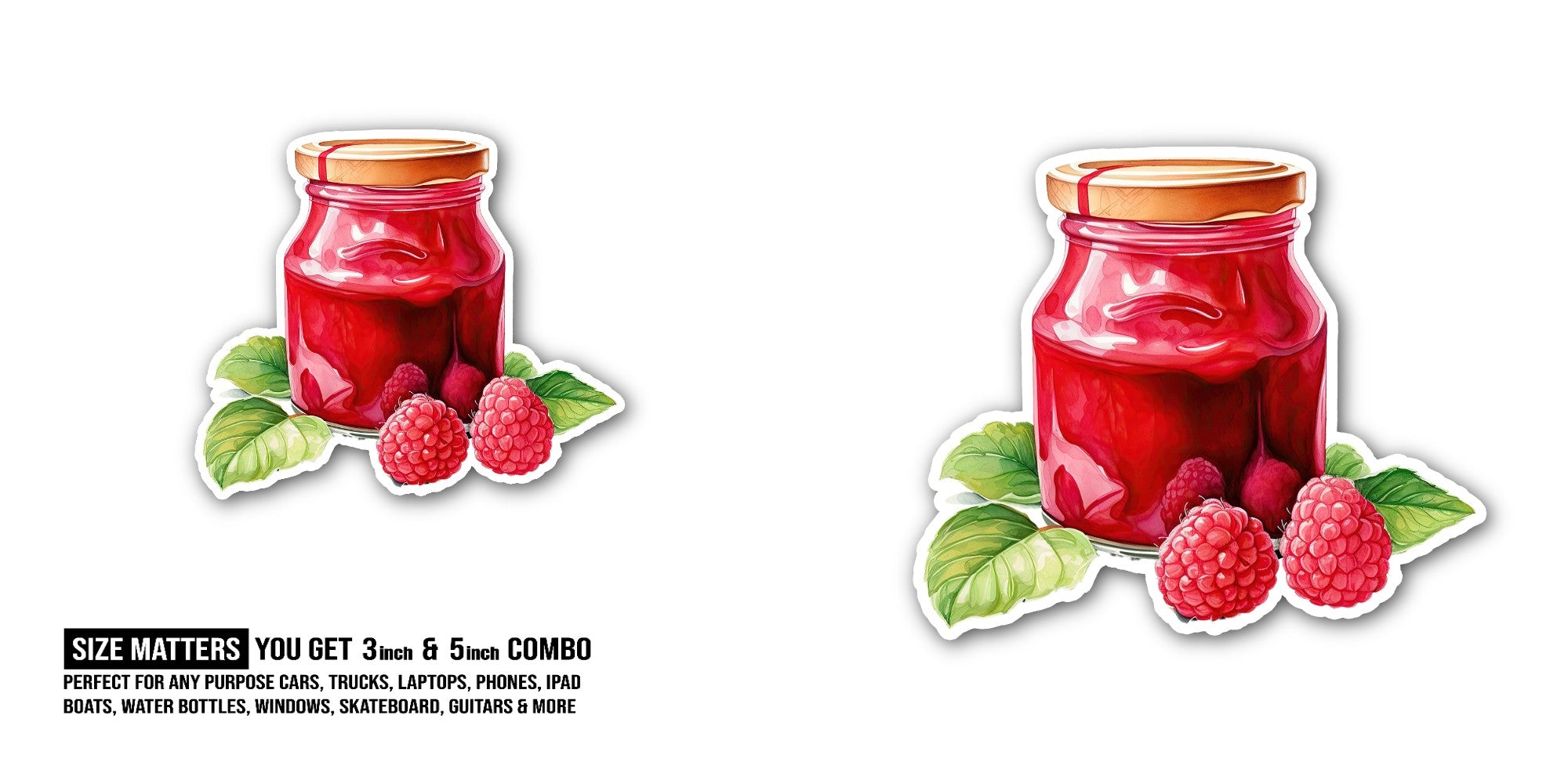 Raspberry jam Sticker, Waterproof Vinyl Decal Sticker Indoor Or Outdoor 2 (Pieces) 3" and 5"
