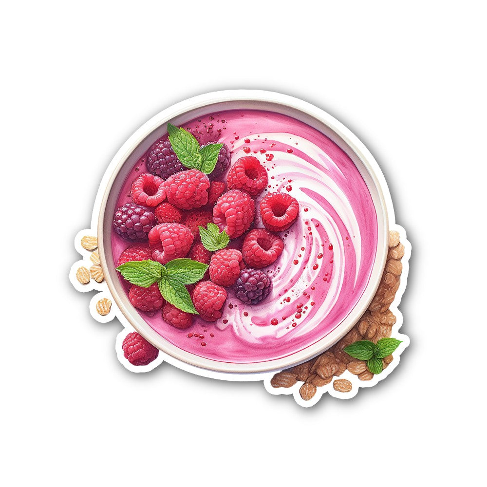 Raspberry smoothie bowl Sticker, Waterproof Vinyl Decal Sticker Indoor Or Outdoor 2 (Pieces) 3" and 5"