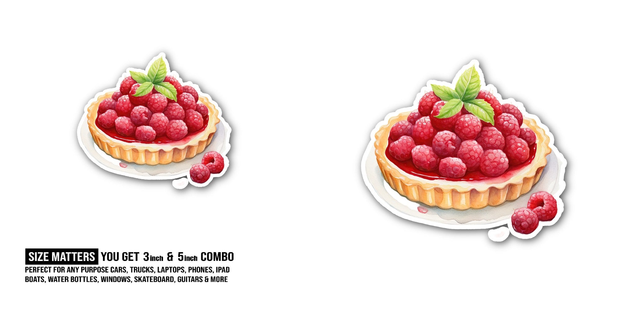Yummy Raspberry Tart Sticker, Waterproof Vinyl Decal Sticker Indoor Or Outdoor 2 (Pieces) 3" and 5"