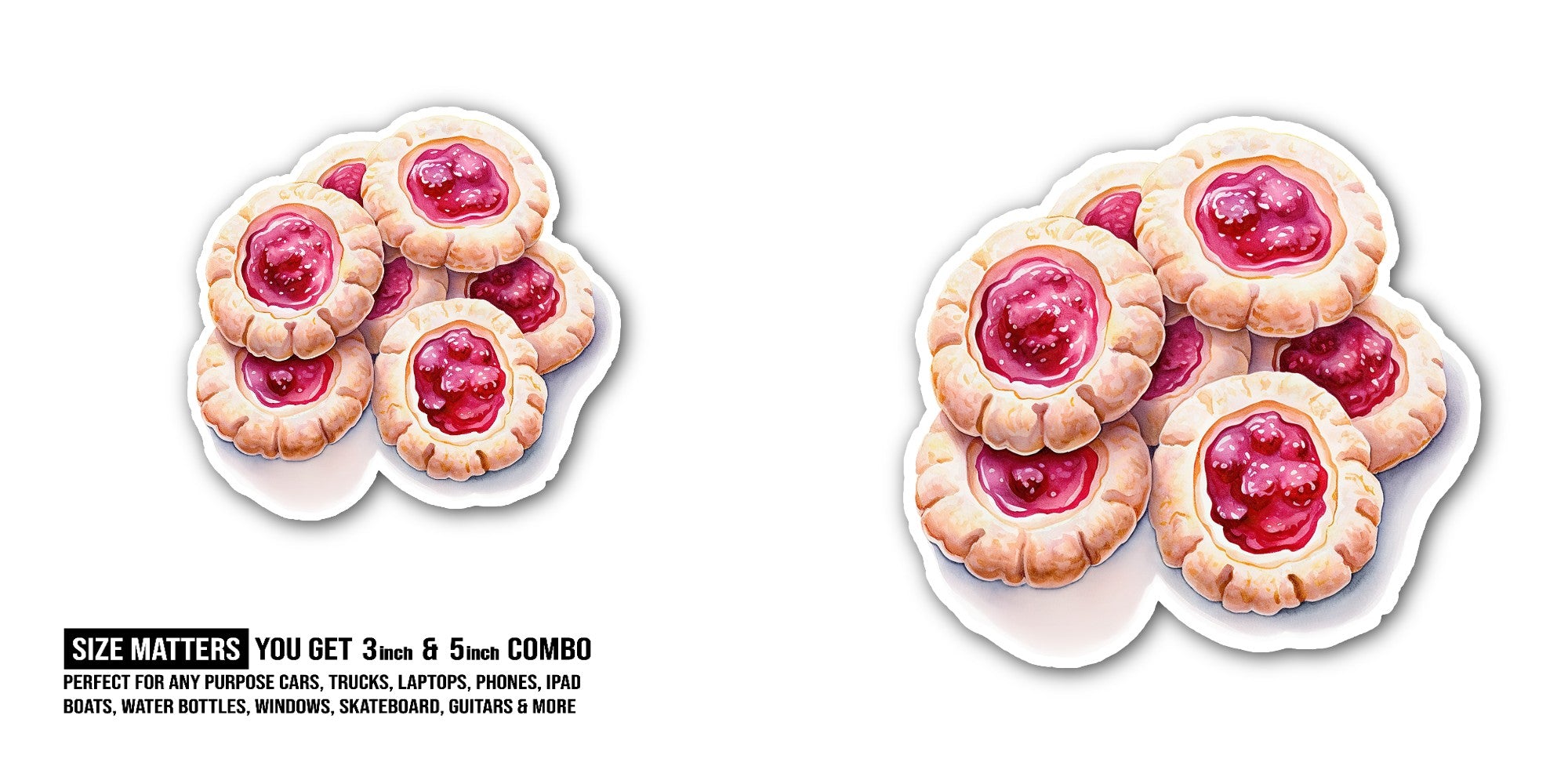 Yummy Strawberry Biscuit Sticker, Waterproof Vinyl Decal Sticker Indoor Or Outdoor 2 (Pieces) 3" and 5"