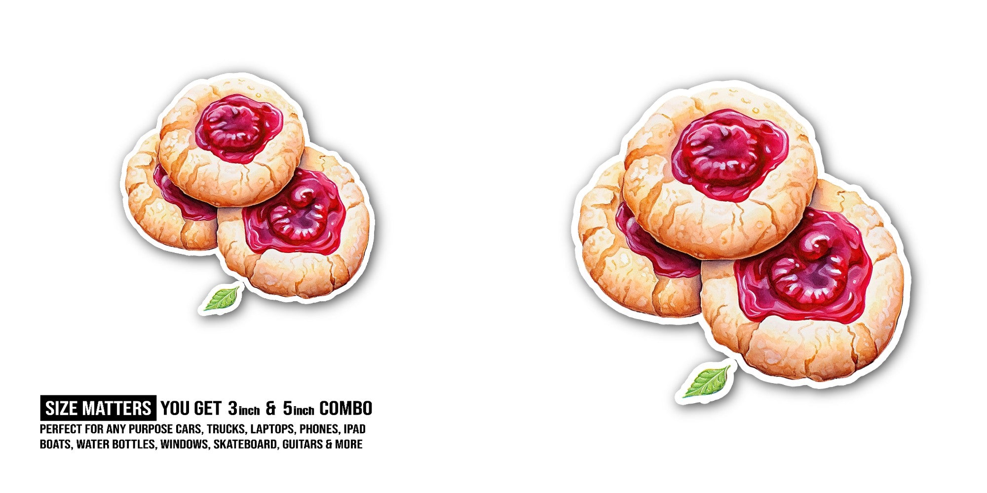 Tasty Strawberry Biscuit Sticker, Waterproof Vinyl Decal Sticker Indoor Or Outdoor 2 (Pieces) 3" and 5"