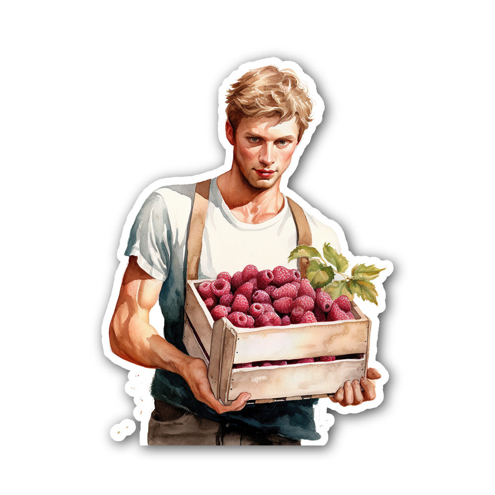 Raspberry Basket With Handsome boy Sticker, Waterproof Vinyl Decal Sticker Indoor Or Outdoor 2 (Pieces) 3" and 5"