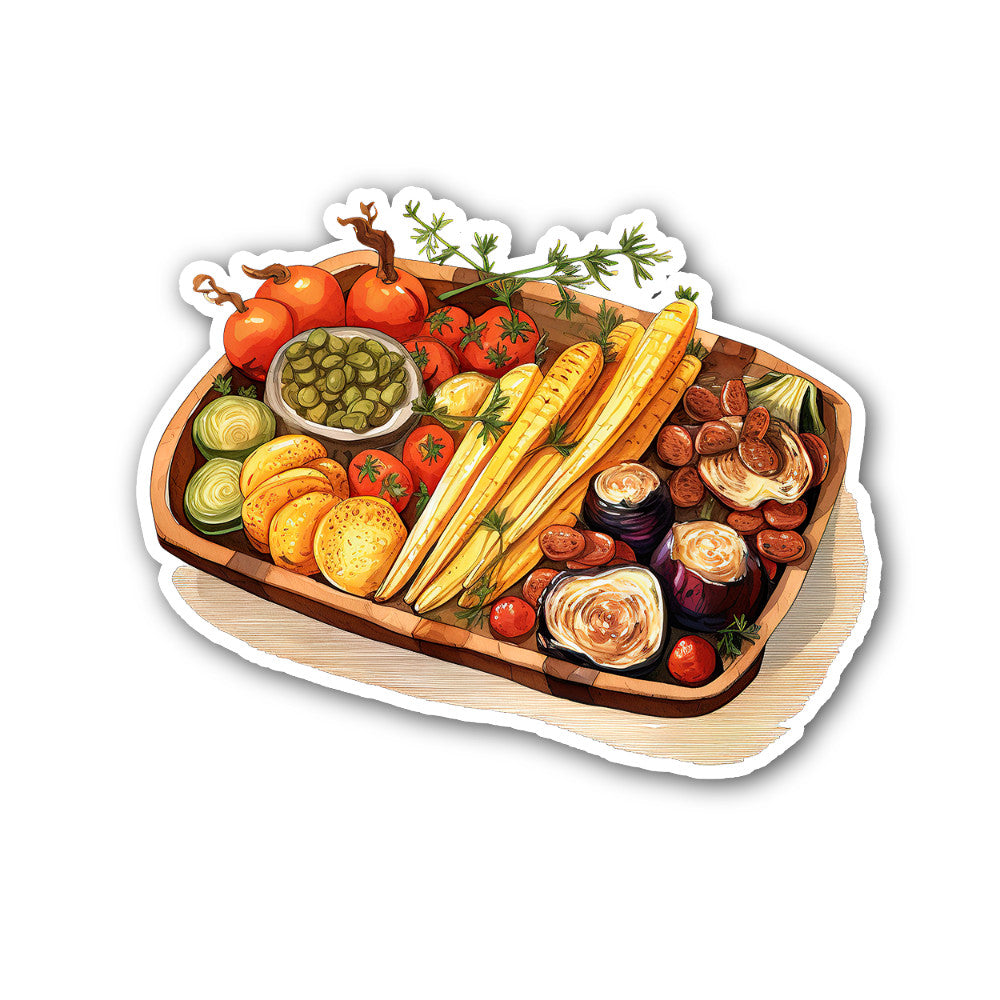 Tasty Grilled Vegetable Plate Sticker, Waterproof Vinyl Decal Sticker Indoor Or Outdoor 2 (Pieces) 3" and 5"