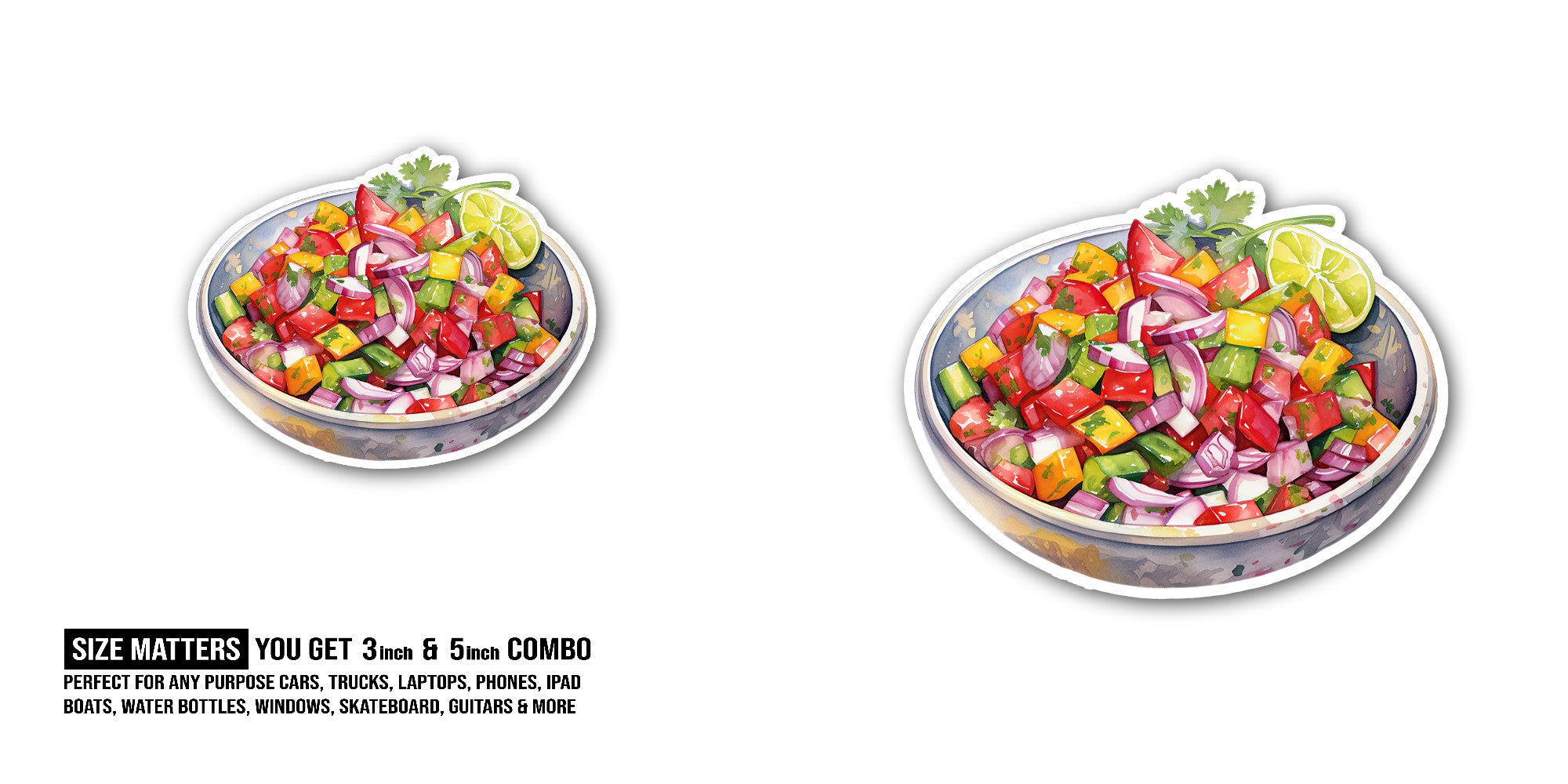 A bowl of fresh vegetables Sticker, Waterproof Vinyl Decal Sticker Indoor Or Outdoor 2 (Pieces) 3" and 5"