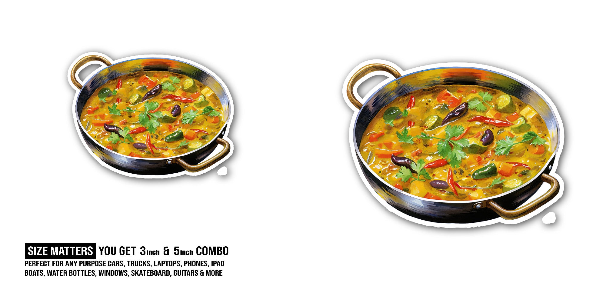 Tasty Masala and Lime Red Bean Curry Sticker, Waterproof Vinyl Decal Sticker Indoor Or Outdoor 2 (Pieces) 3" and 5"