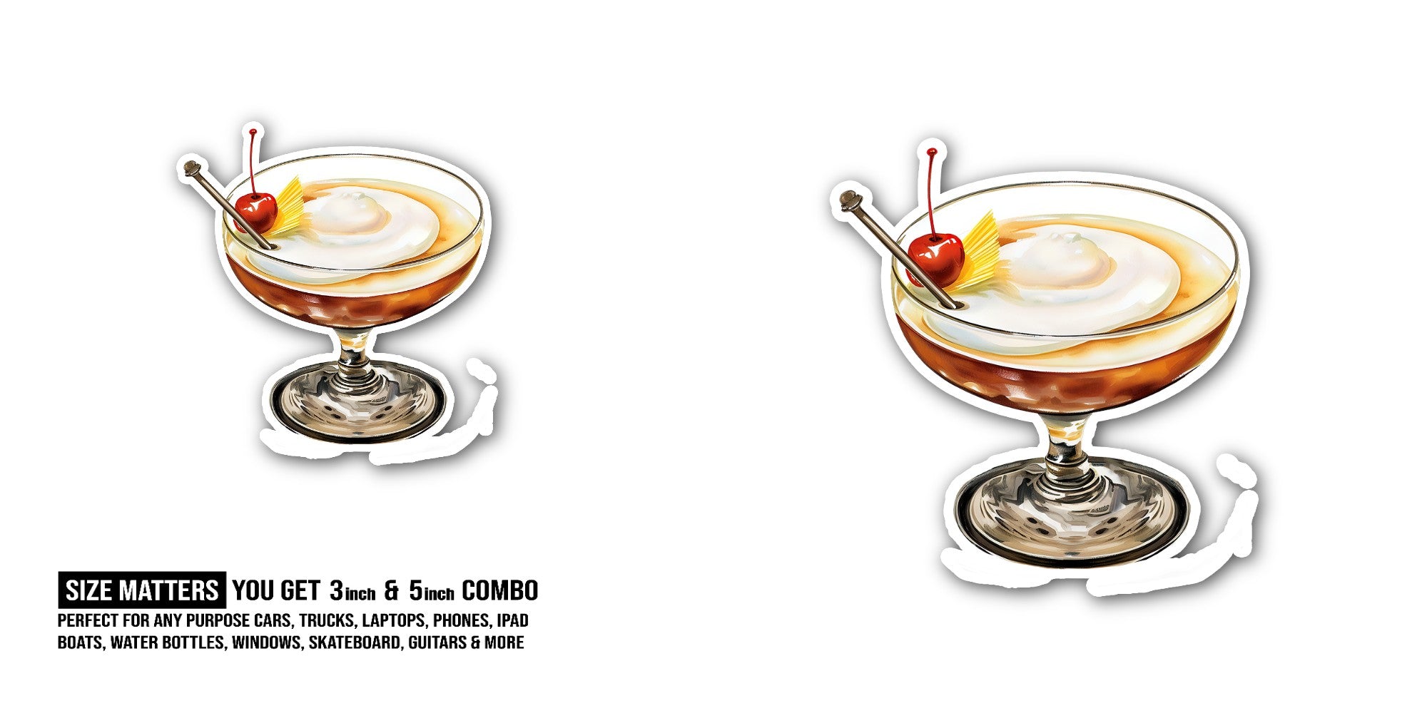 Tasy Coffee Vodka Cocktail Sticker, Waterproof Vinyl Decal Sticker Indoor Or Outdoor 2 (Pieces) 3" and 5"