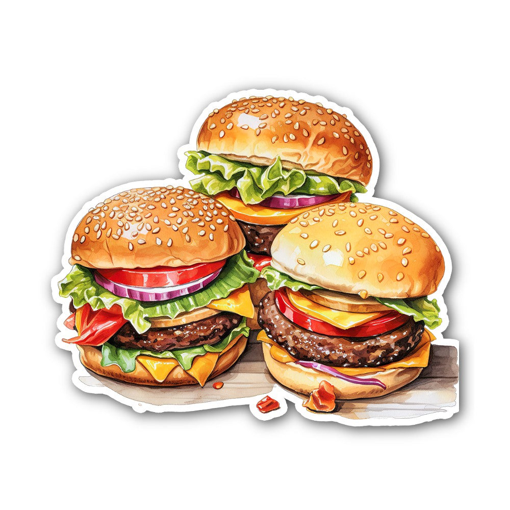 Tasty Fresh hamburgers Sticker, Waterproof Vinyl Decal Sticker Indoor Or Outdoor 2 (Pieces) 3" and 5"