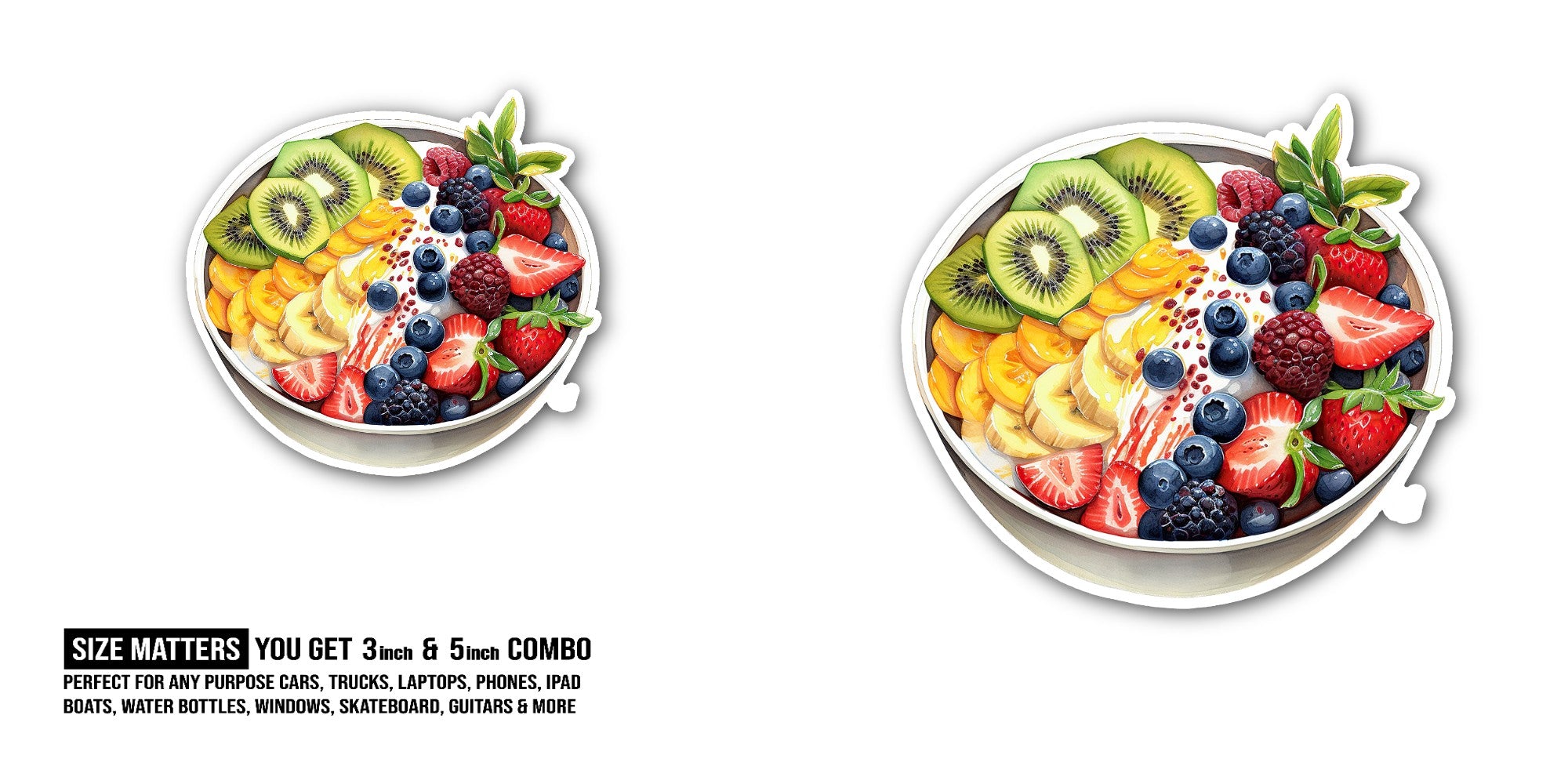 Yummy Smoothie Bowl Sticker, Waterproof Vinyl Decal Sticker Indoor Or Outdoor 2 (Pieces) 3" and 5"