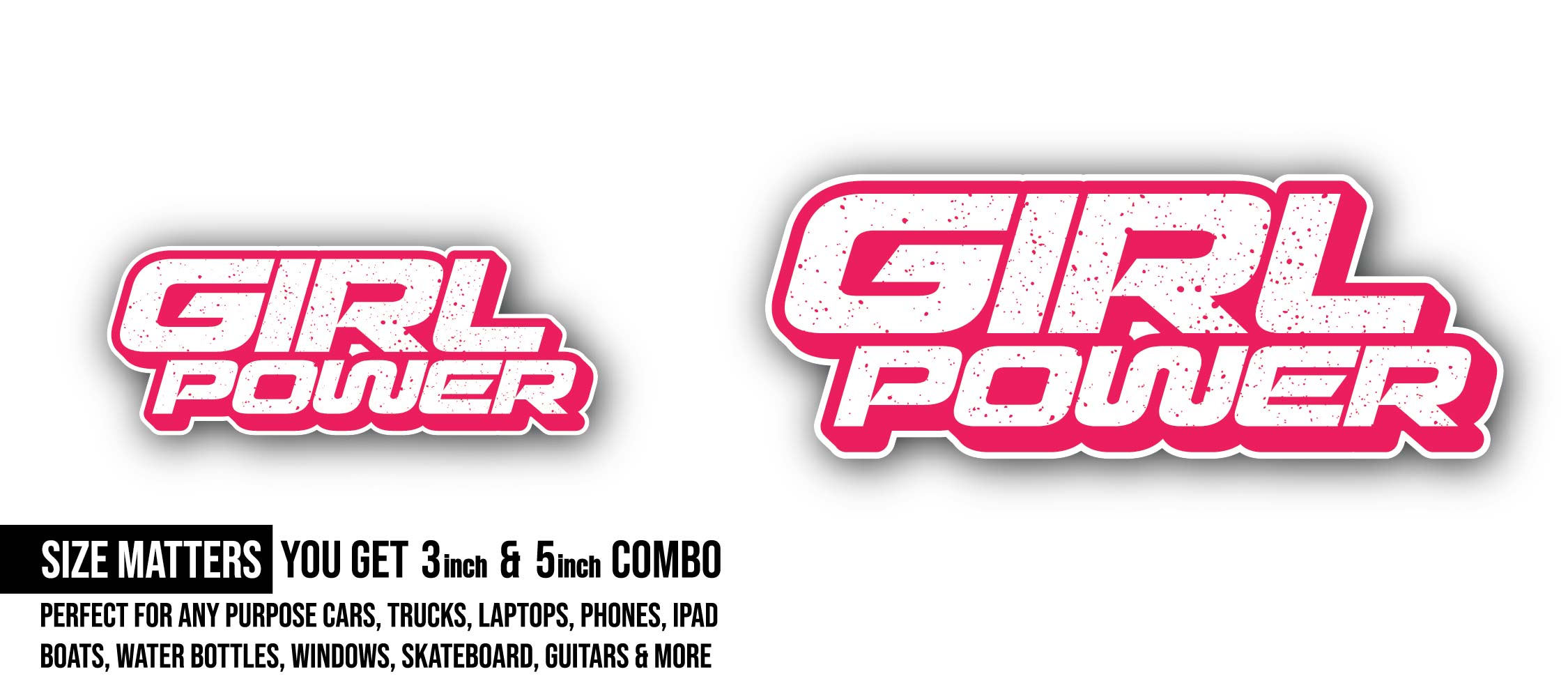 3D Look Girl Power Sticker, Waterproof Vinyl Decal Sticker Indoor Or Outdoor 2 (Pieces) 3" and 5"
