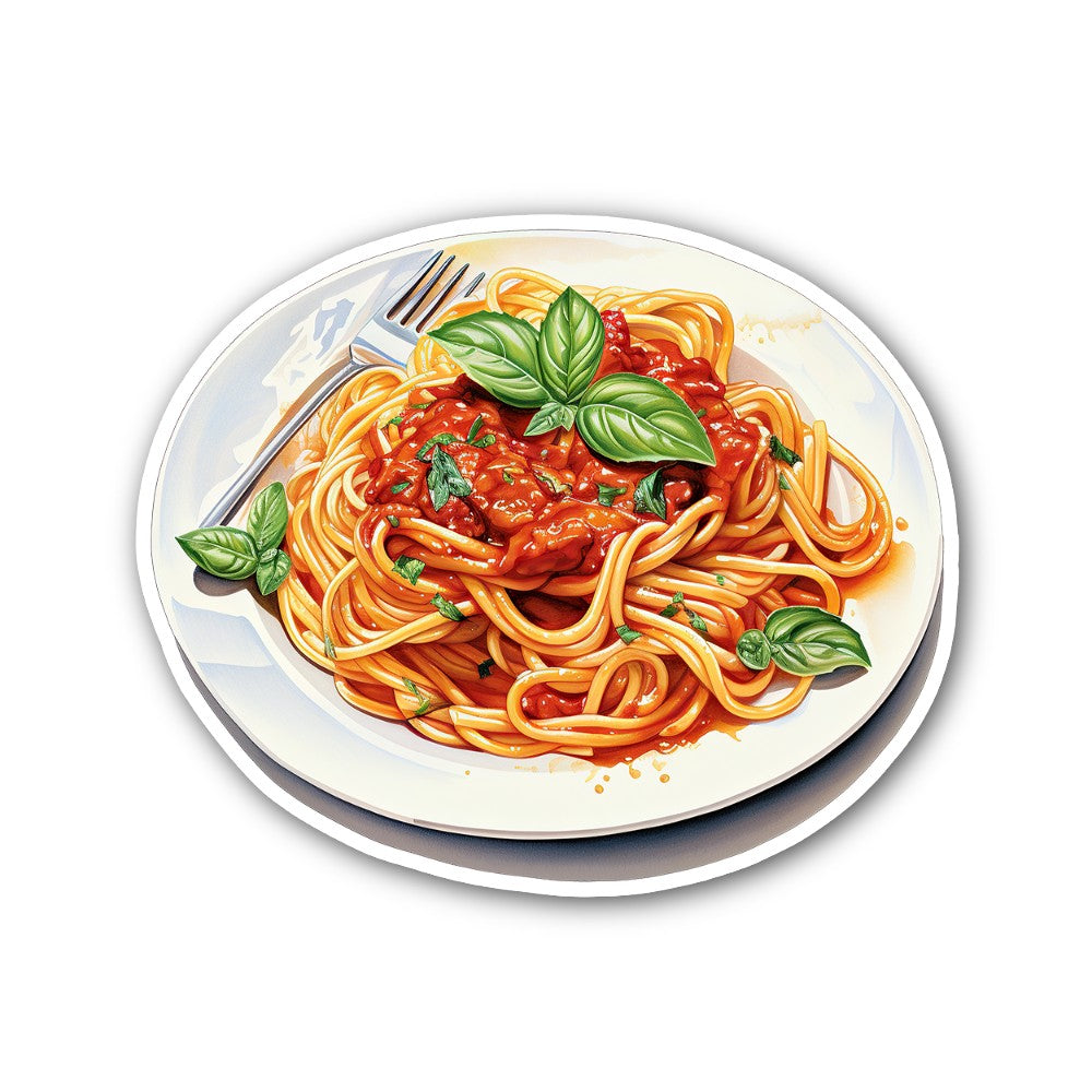 Tasty Spaghetti Plate Sticker, Waterproof Vinyl Decal Sticker Indoor Or Outdoor 2 (Pieces) 3" and 5"