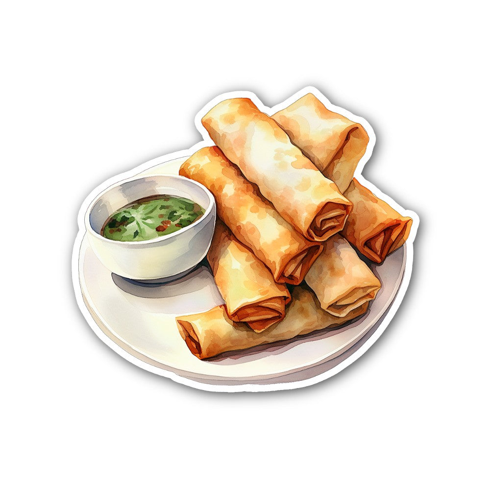 Yummy Egg Roll Plate Sticker, Waterproof Vinyl Decal Sticker Indoor Or Outdoor 2 (Pieces) 3" and 5"
