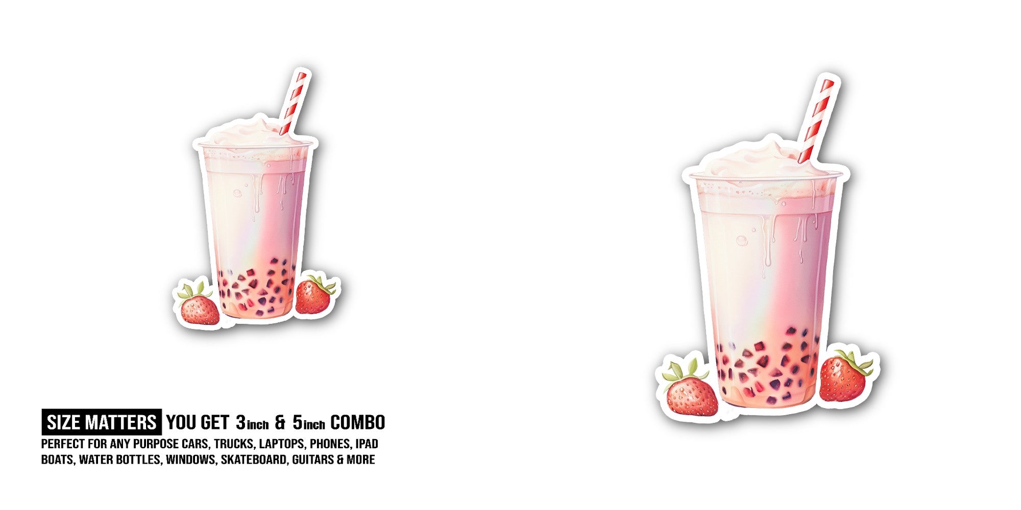 Fruit Milky Bubble Tea Sticker, Waterproof Vinyl Decal Sticker Indoor Or Outdoor 2 (Pieces) 3" and 5"