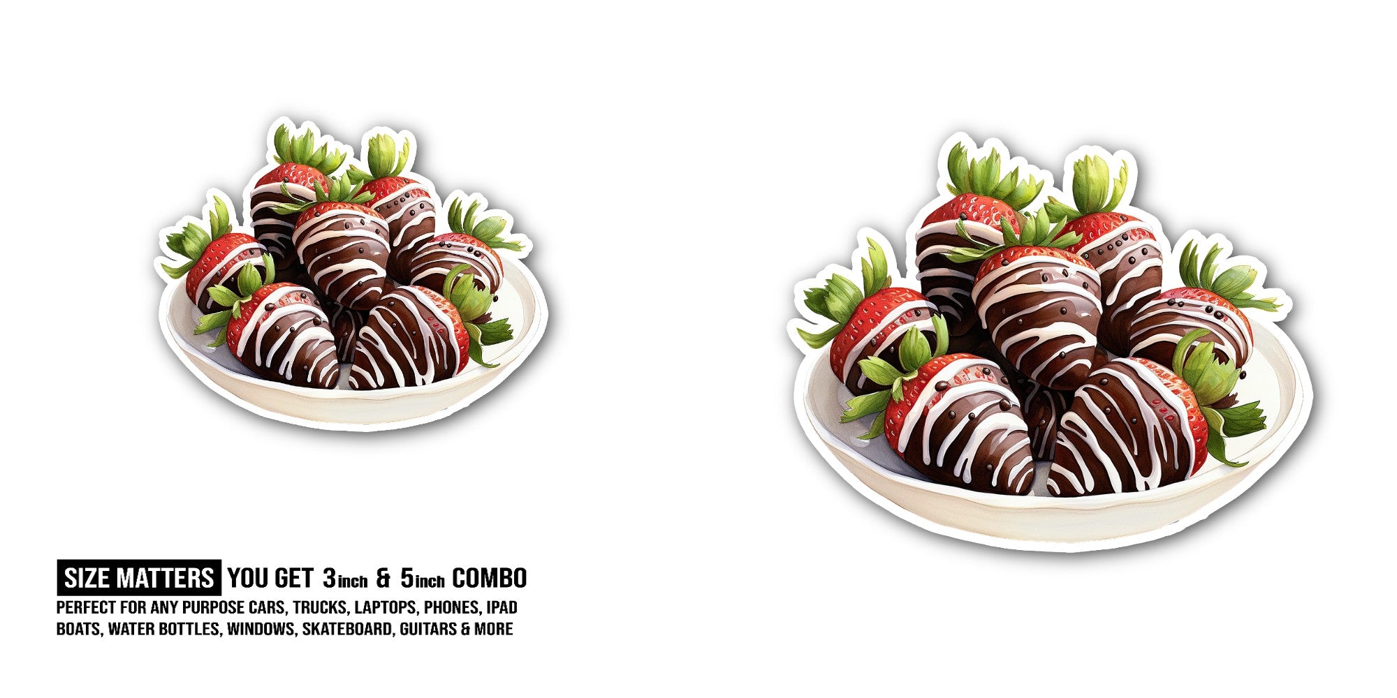 yummy Chocolate Covered Strawberries Tea Sticker, Waterproof Vinyl Decal Sticker Indoor Or Outdoor 2 (Pieces) 3" and 5"