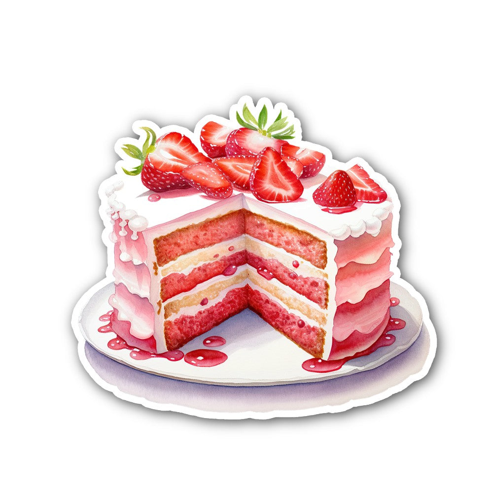 Yummy Strawberry Cake With Strawberries Sticker, Waterproof Vinyl Decal Sticker Indoor Or Outdoor 2 (Pieces) 3" and 5"