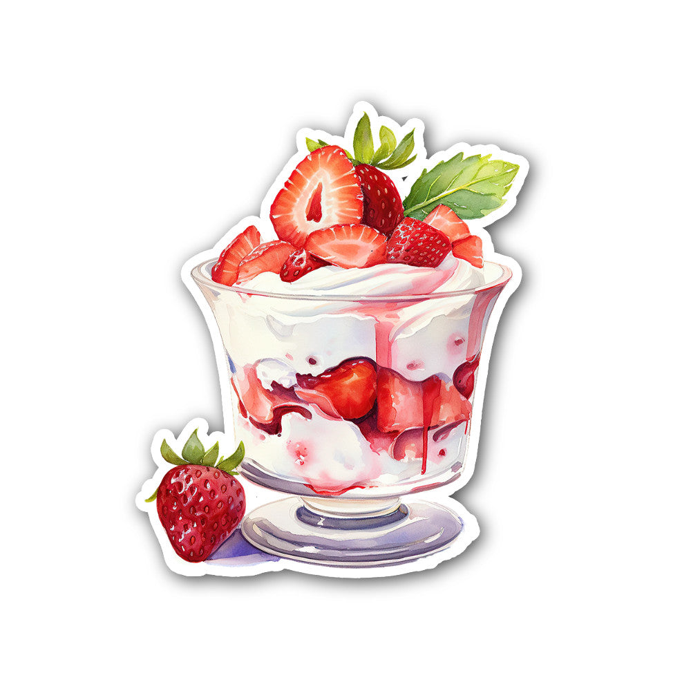 Strawberry Parfait Sticker, Waterproof Vinyl Decal Sticker Indoor Or Outdoor 2 (Pieces) 3" and 5"