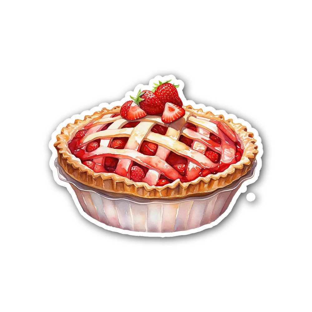 Strawberry Tart Pie Sticker, Waterproof Vinyl Decal Sticker Indoor Or Outdoor 2 (Pieces) 3" and 5"