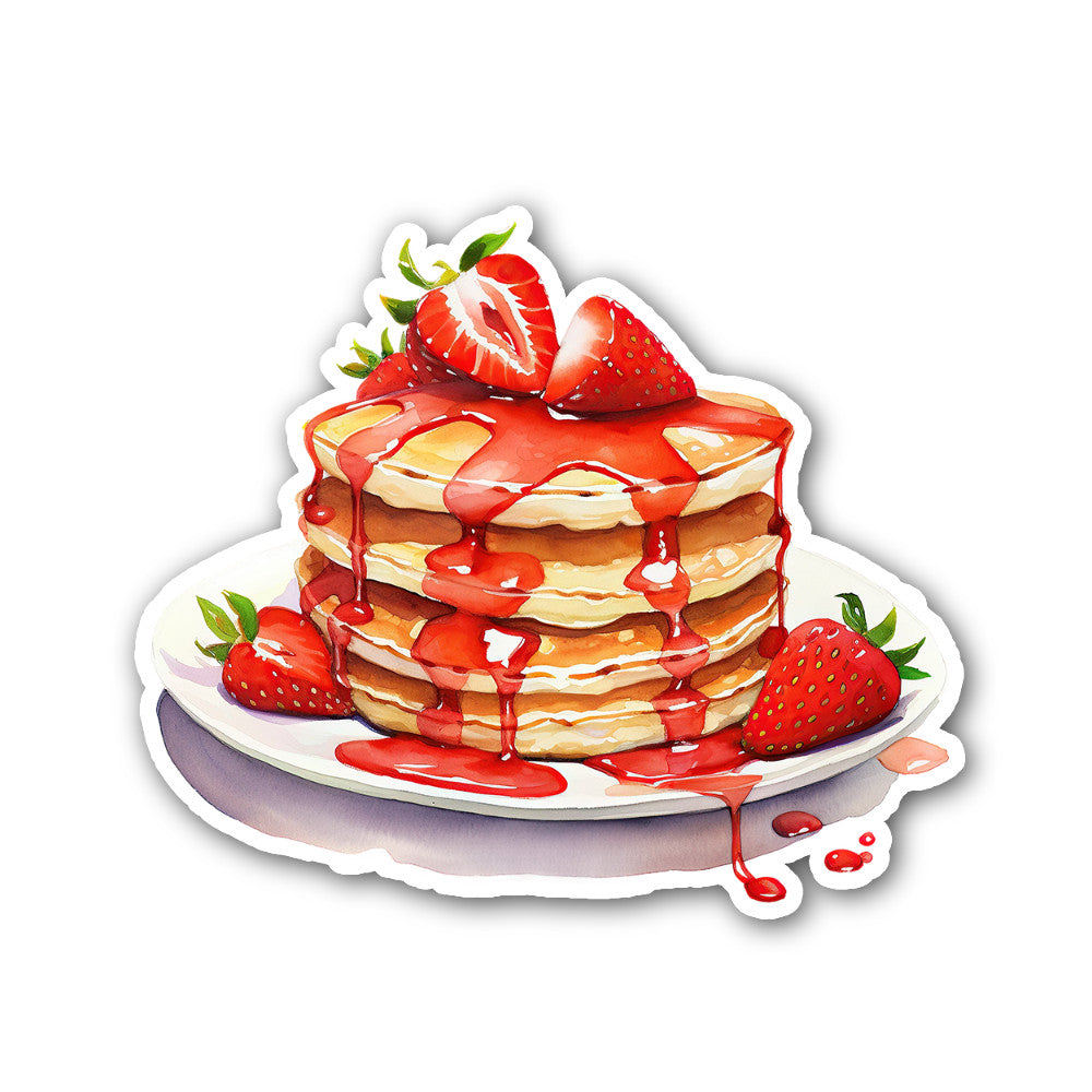 Strawberry pancakes Sticker, Waterproof Vinyl Decal Sticker Indoor Or Outdoor 2 (Pieces) 3" and 5"
