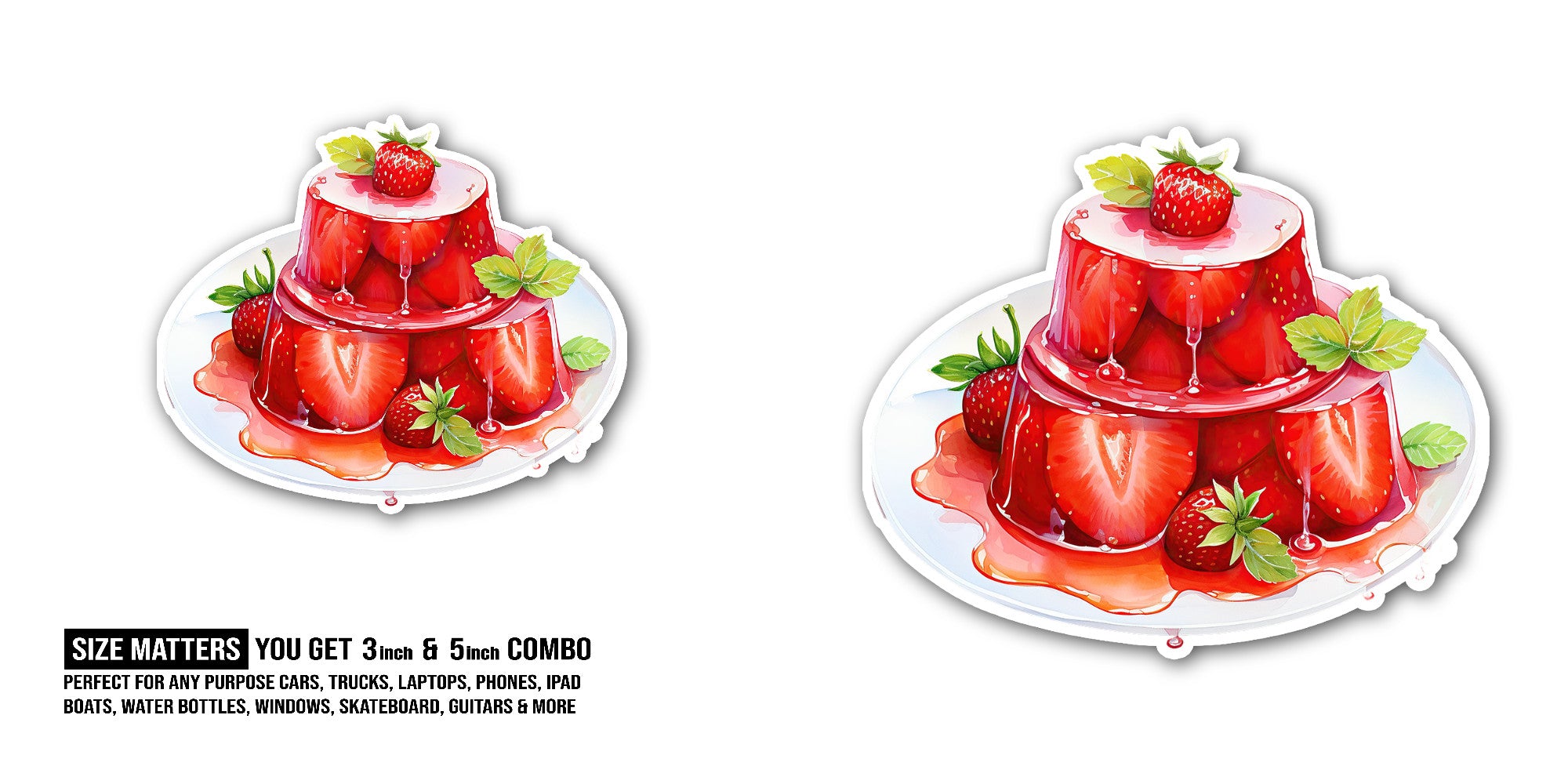 Strawberry Jelly Sticker, Waterproof Vinyl Decal Sticker Indoor Or Outdoor 2 (Pieces) 3" and 5"
