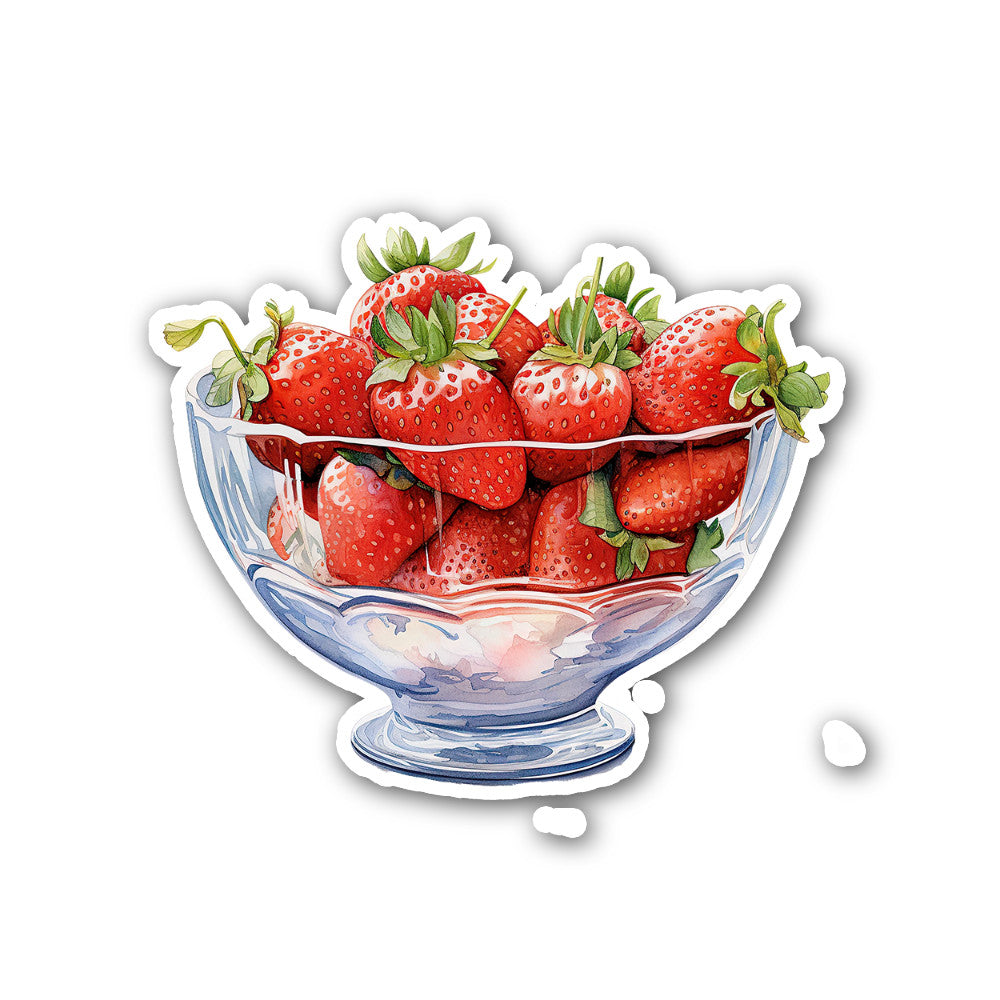 Bowl of strawberry Sticker, Waterproof Vinyl Decal Sticker Indoor Or Outdoor 2 (Pieces) 3" and 5"