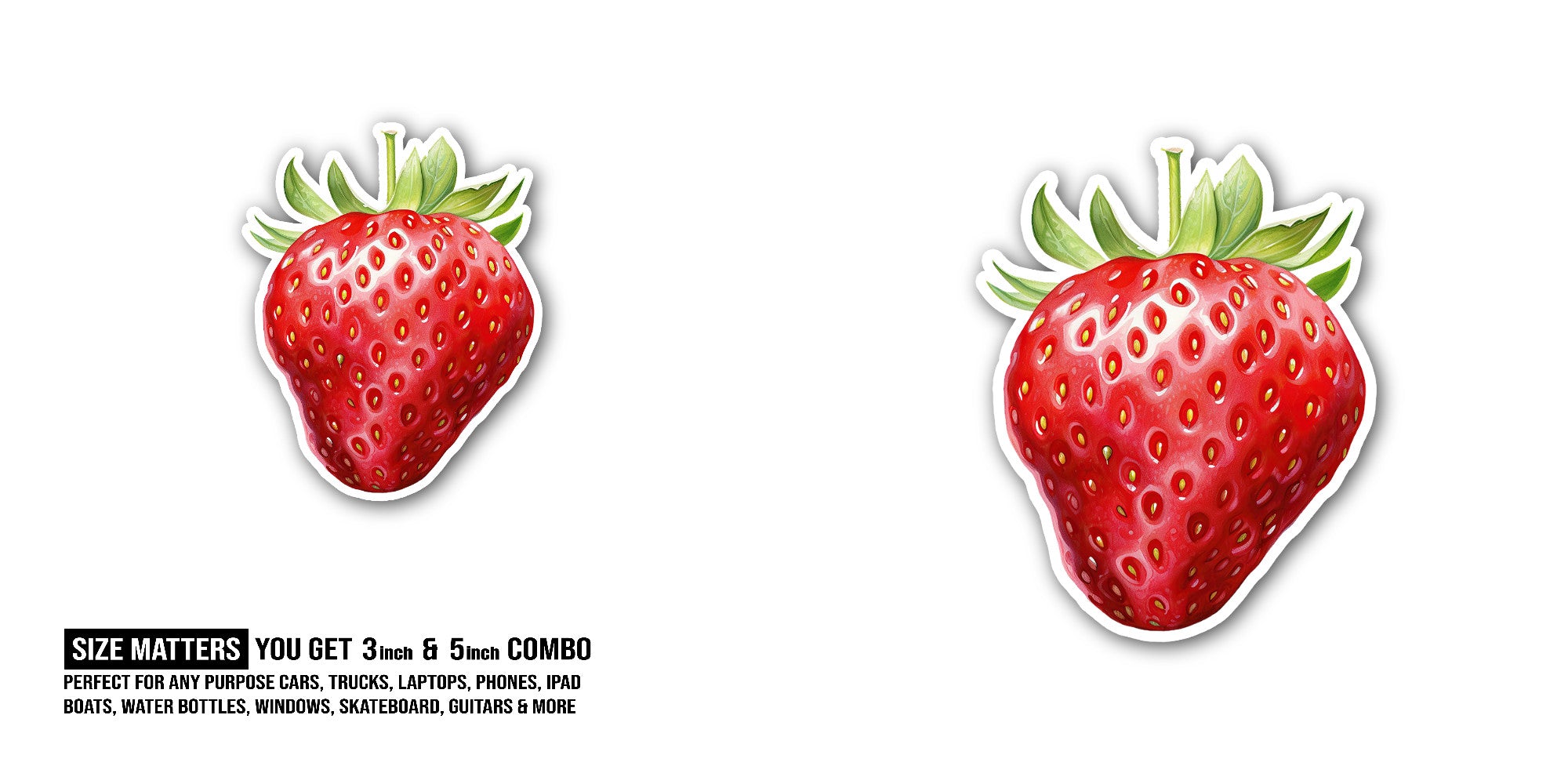 Cute Strawberry Fruit Sticker, Waterproof Vinyl Decal Sticker Indoor Or Outdoor 2 (Pieces) 3" and 5"
