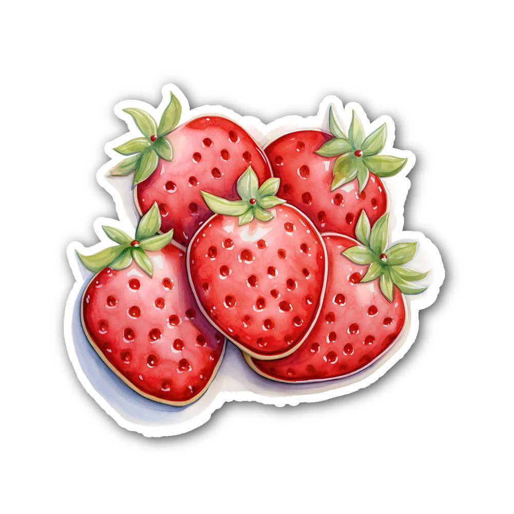 Cute Strawberries Sticker, Waterproof Vinyl Decal Sticker Indoor Or Outdoor 2 (Pieces) 3" and 5"