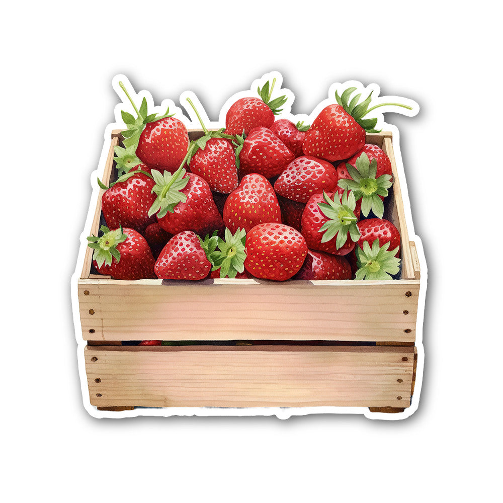 Strawberries crate Sticker, Waterproof Vinyl Decal Sticker Indoor Or Outdoor 2 (Pieces) 3" and 5"