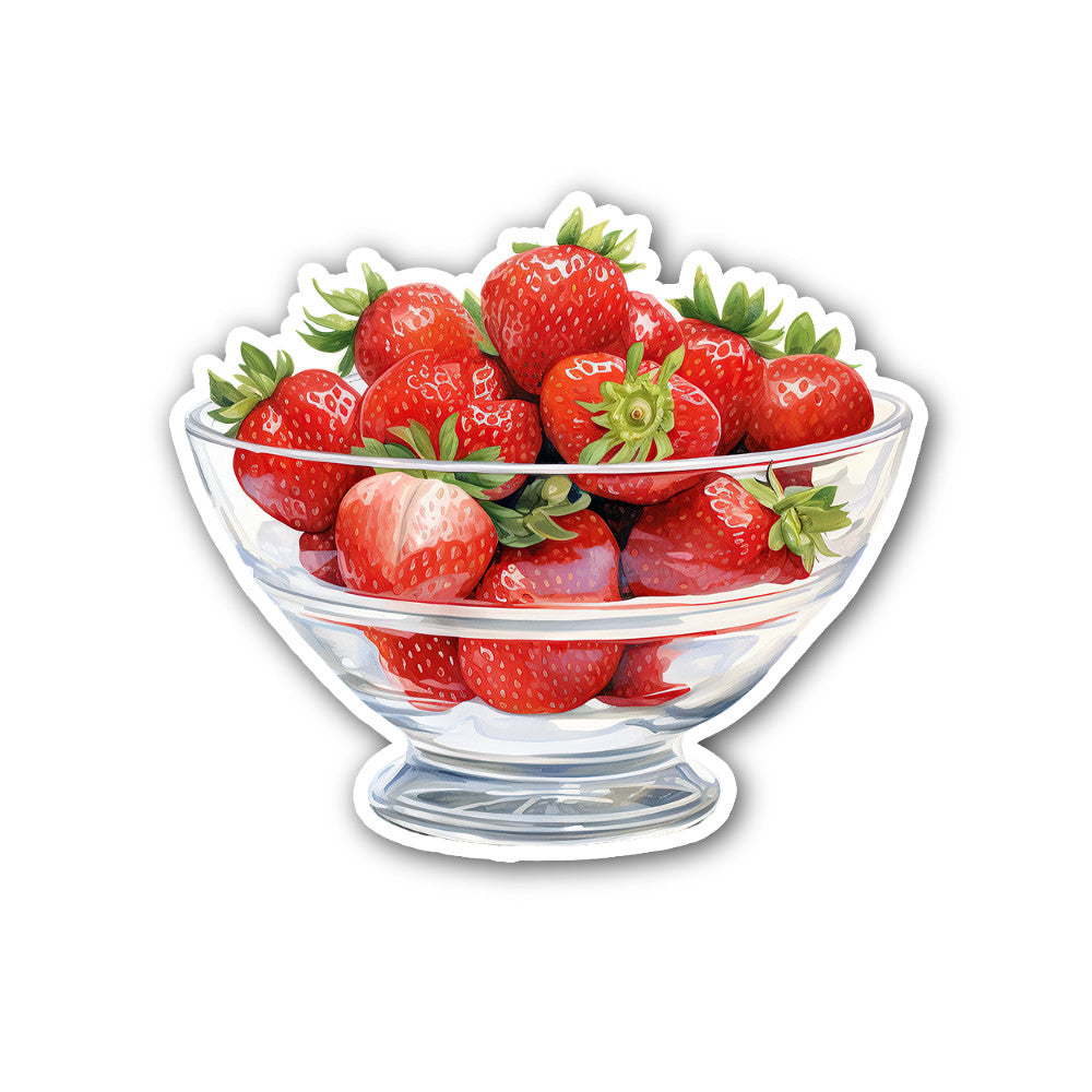 Strawberry in a glass bowl Sticker, Waterproof Vinyl Decal Sticker Indoor Or Outdoor 2 (Pieces) 3" and 5"