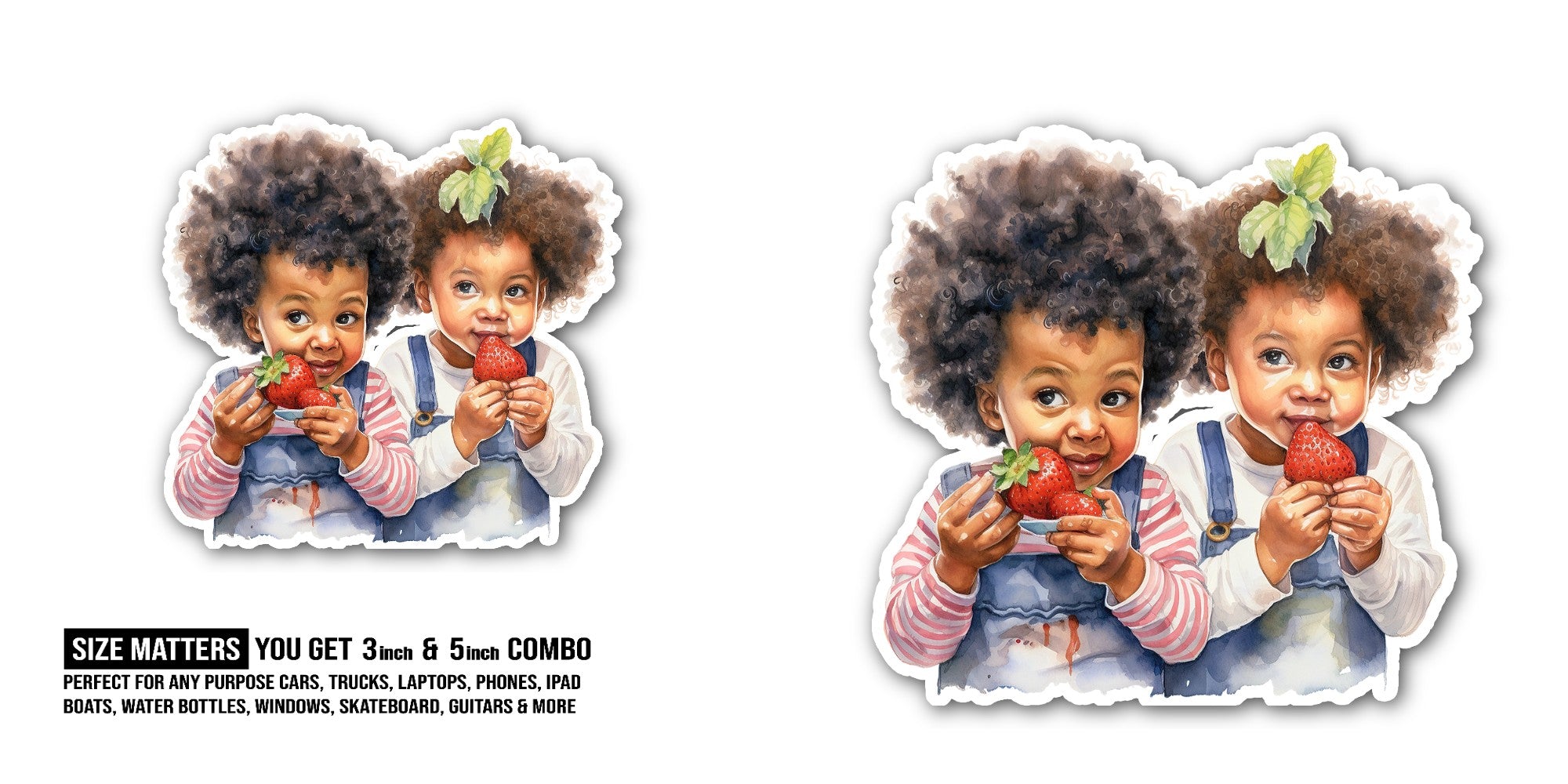 Little Strawberry Eaters Sticker, Waterproof Vinyl Decal Sticker Indoor Or Outdoor 2 (Pieces) 3" and 5"