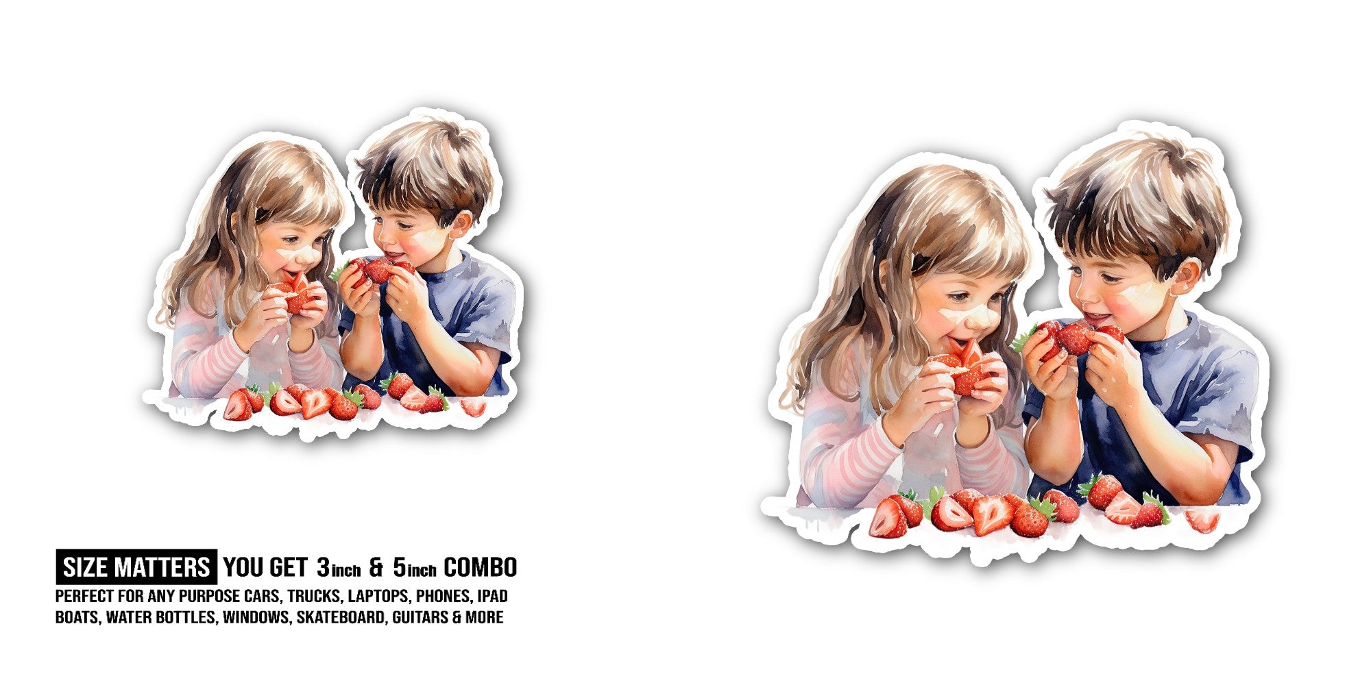 Strawberry Smiles Sticker, Waterproof Vinyl Decal Sticker Indoor Or Outdoor 2 (Pieces) 3" and 5"