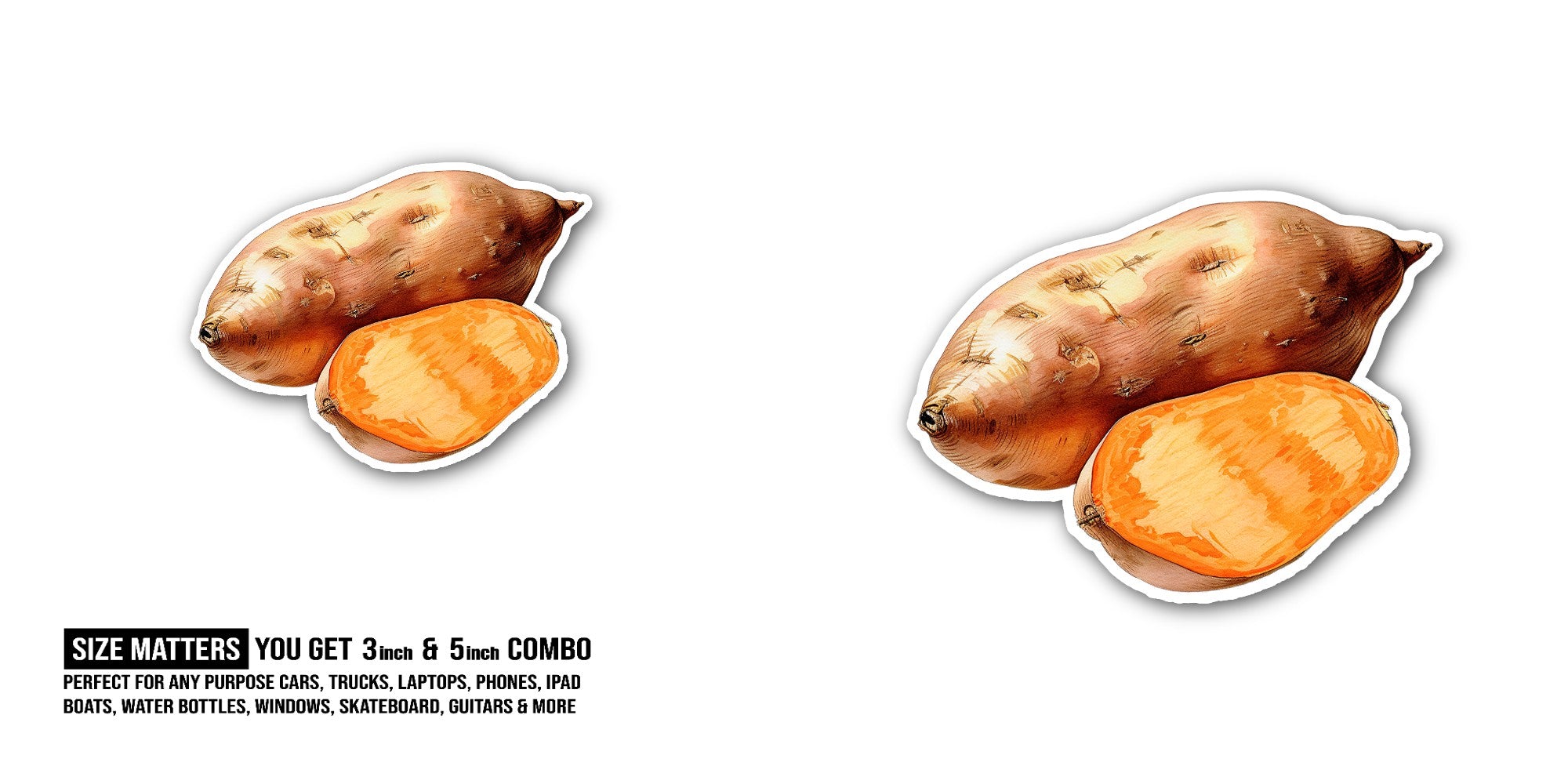 Sweet potato Sticker, Waterproof Vinyl Decal Sticker Indoor Or Outdoor 2 (Pieces) 3" and 5"