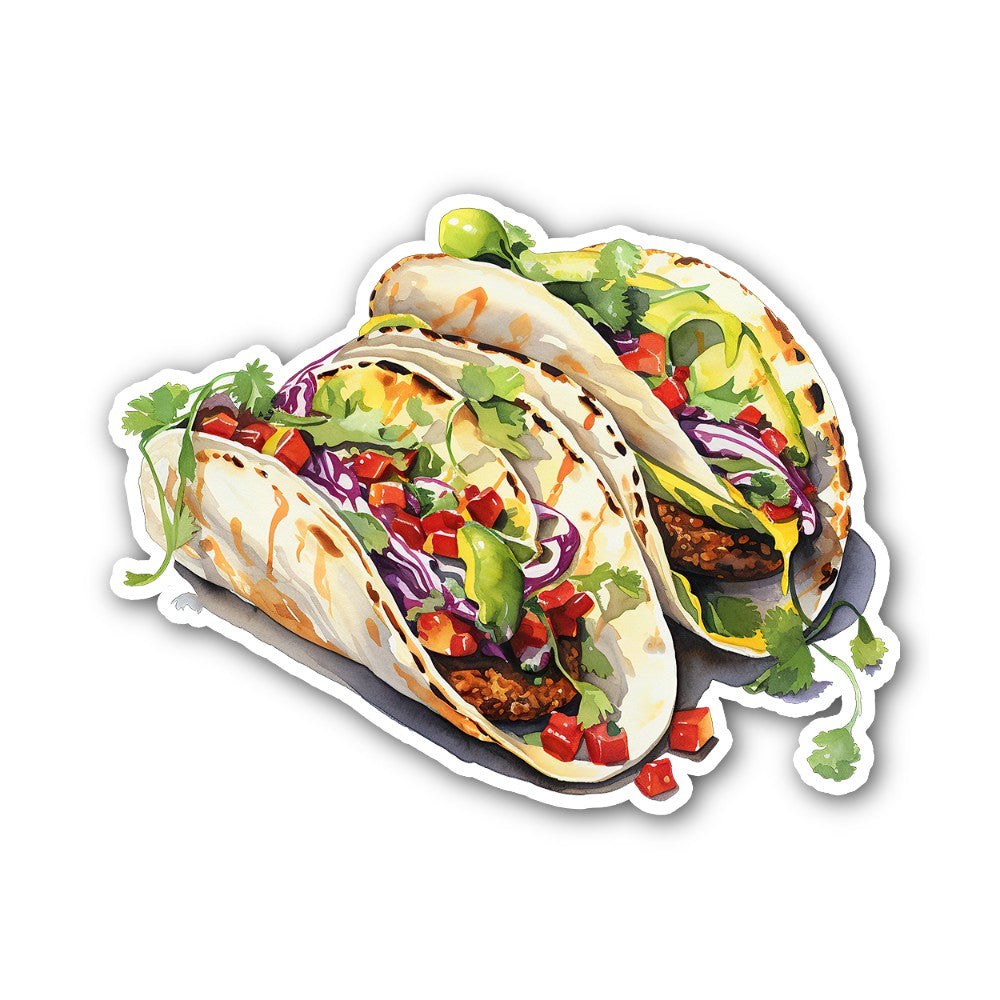 Beef Tacos Sticker, Waterproof Vinyl Decal Sticker Indoor Or Outdoor 2 (Pieces) 3" and 5"