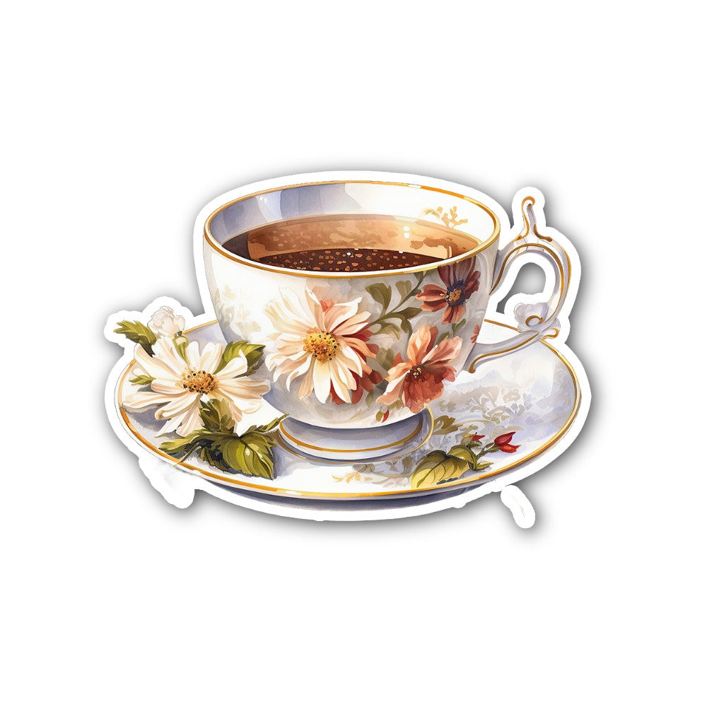 Tea cup Sticker, Waterproof Vinyl Decal Sticker Indoor Or Outdoor 2 (Pieces) 3" and 5"