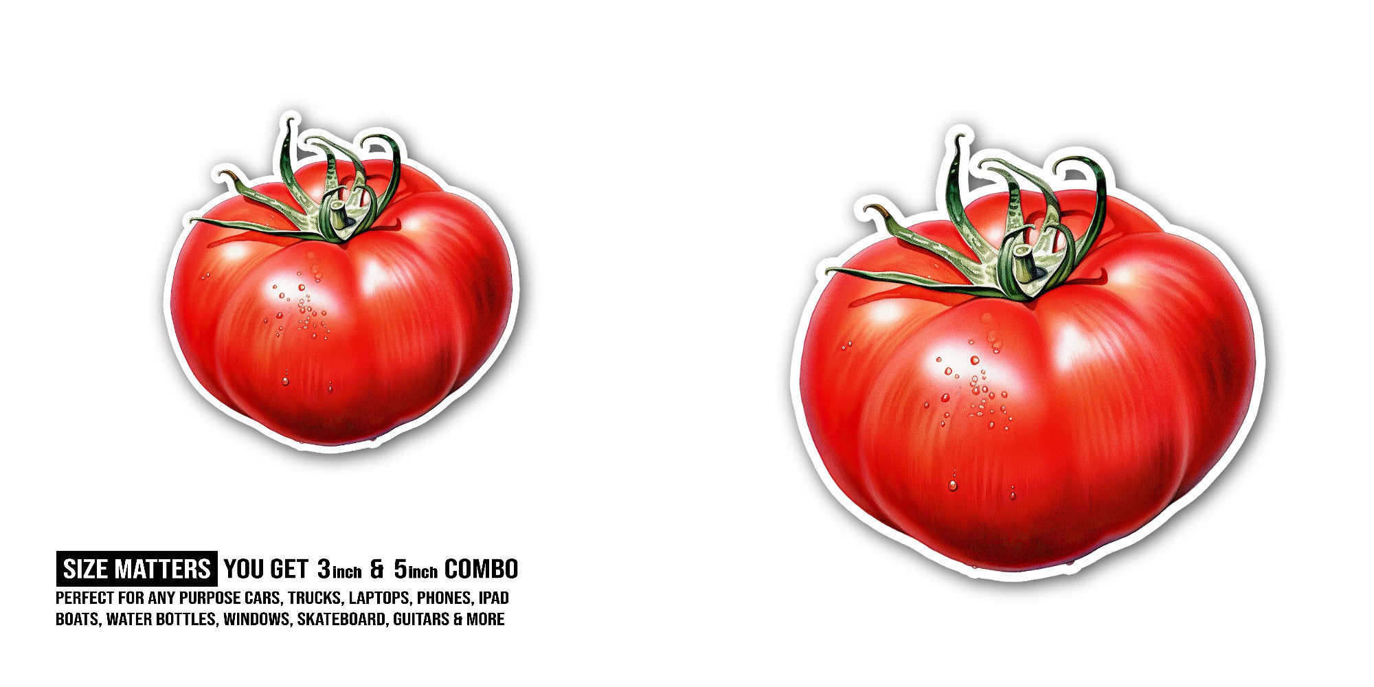 Red Tomatoes Sticker, Waterproof Vinyl Decal Sticker Indoor Or Outdoor 2 (Pieces) 3" and 5"