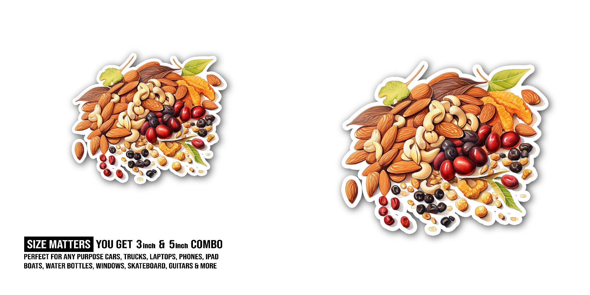 Various nuts Sticker, Waterproof Vinyl Decal Sticker Indoor Or Outdoor 2 (Pieces) 3" and 5"