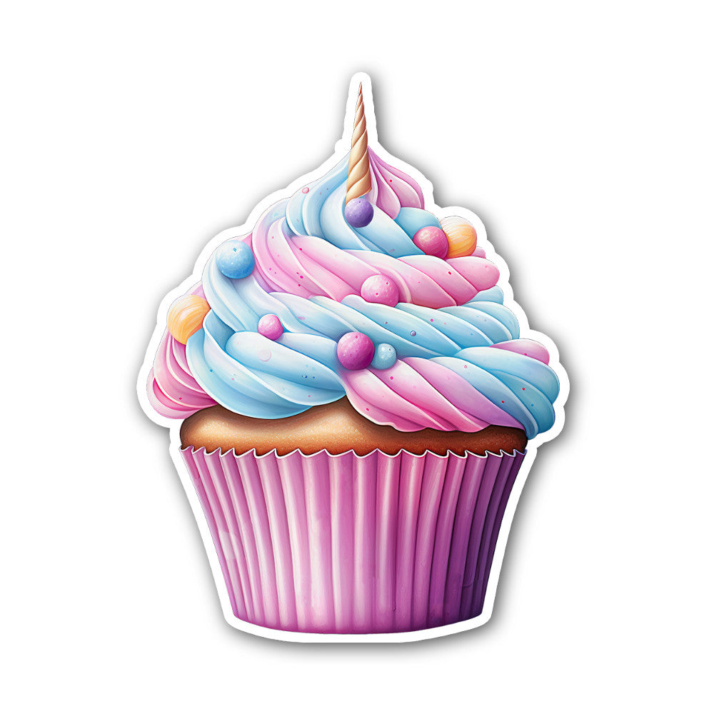 Colorful cup cake Sticker, Waterproof Vinyl Decal Sticker Indoor Or Outdoor 2 (Pieces) 3" and 5"